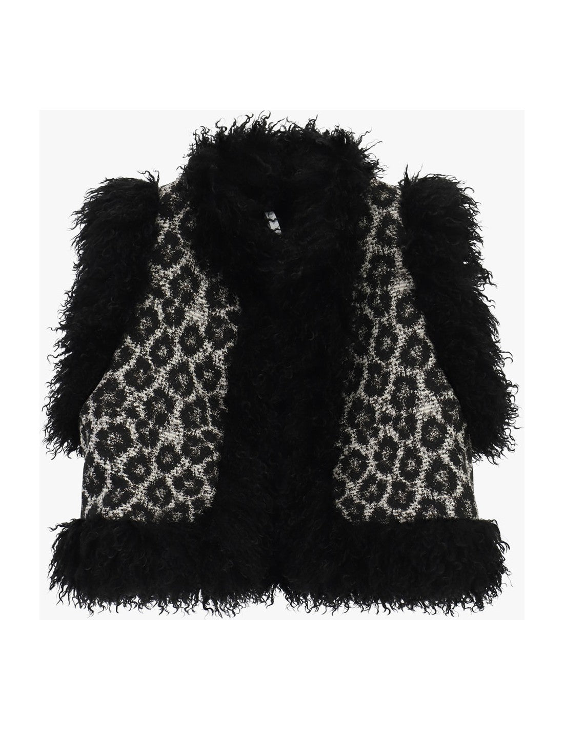 Gilet léopard à bordures en fausse fourrure beige et noir à plat – Imperial