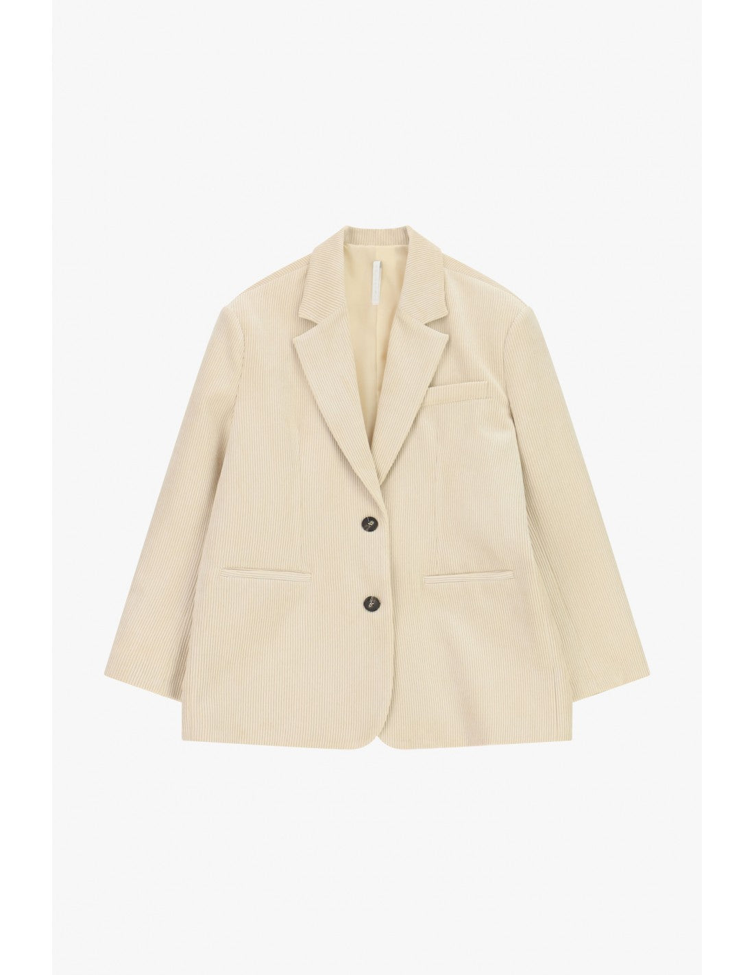 Blazer de tailleur en velours côtelé écru, vue de face