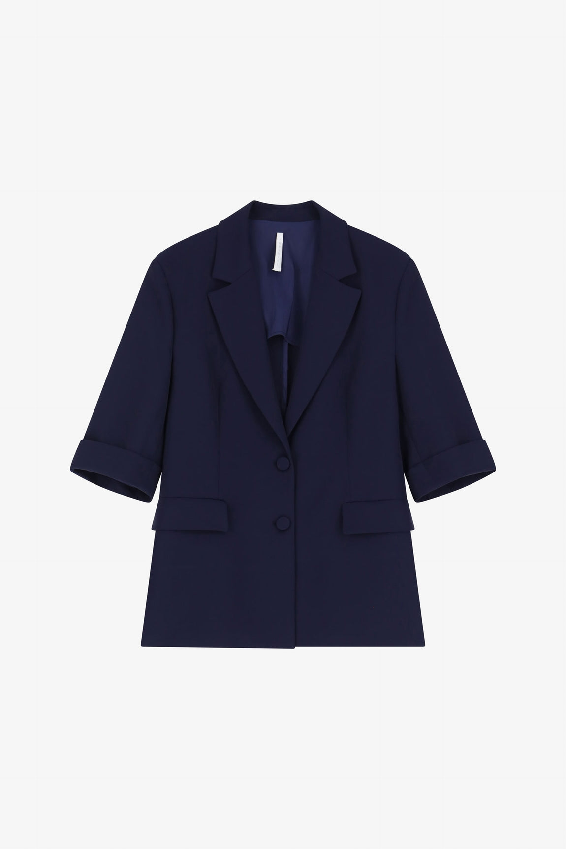Blazer droit manches courtes col à revers crantés bleu marine – Imperial Femme