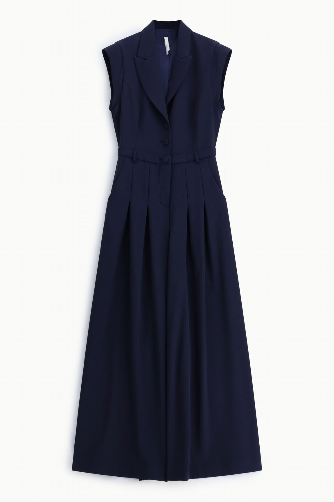 Combinaison pantalon tailleur col à revers en crêpe bleu marine – Imperial Femme