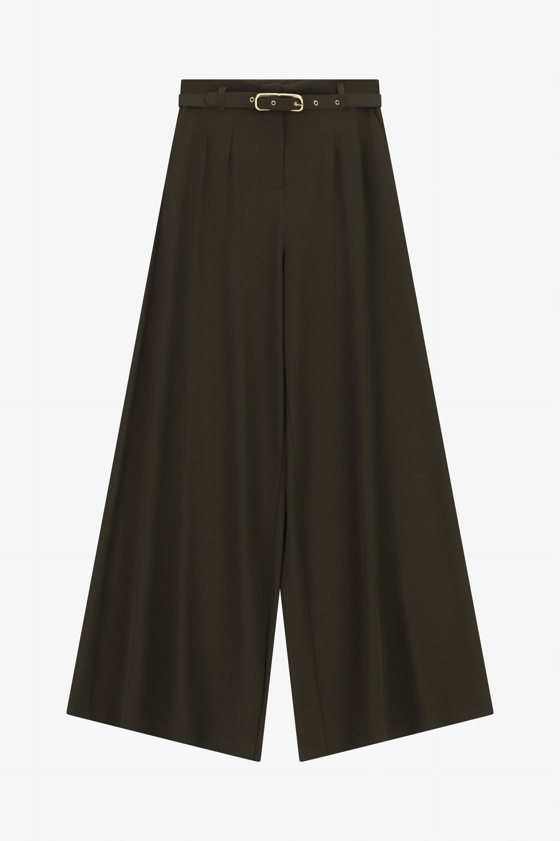 Pantalon palazzo taille haute à ceinture métallique kaki – Imperial Femme
