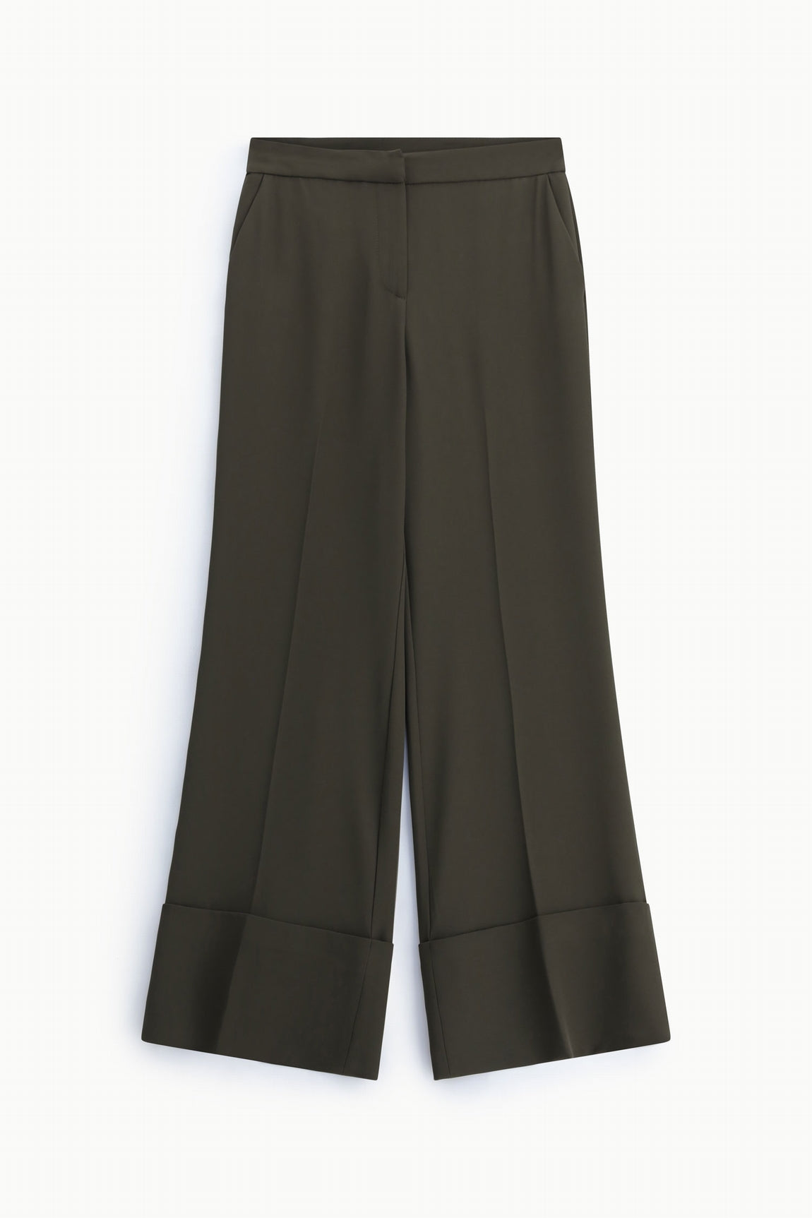 Pantalon palazzo taille haute à revers large kaki – Imperial Femme