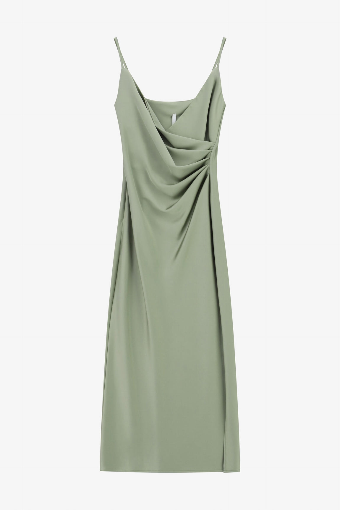Robe fourreau drapée en crêpe satin vert d'eau – Imperial Femme