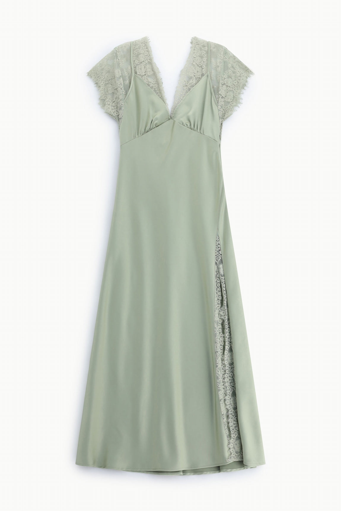 Robe longue en satin et dentelle vert d'eau – Imperial Femme