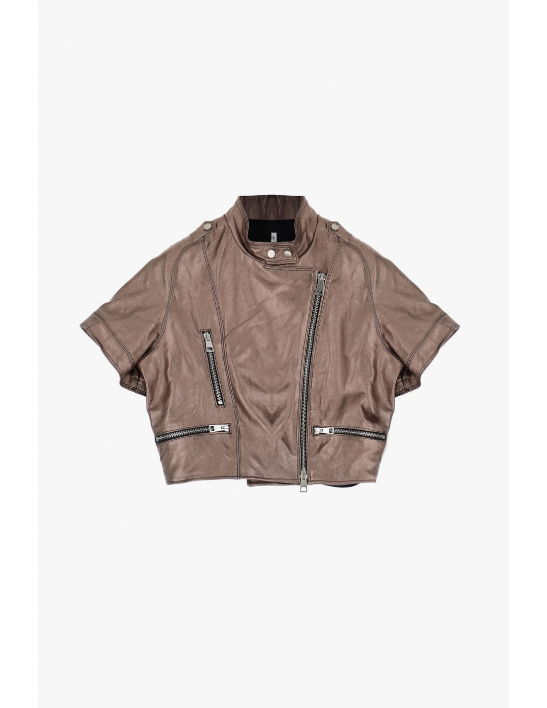Blouson en cuir oversize col officier cuivré – Imperial Femme