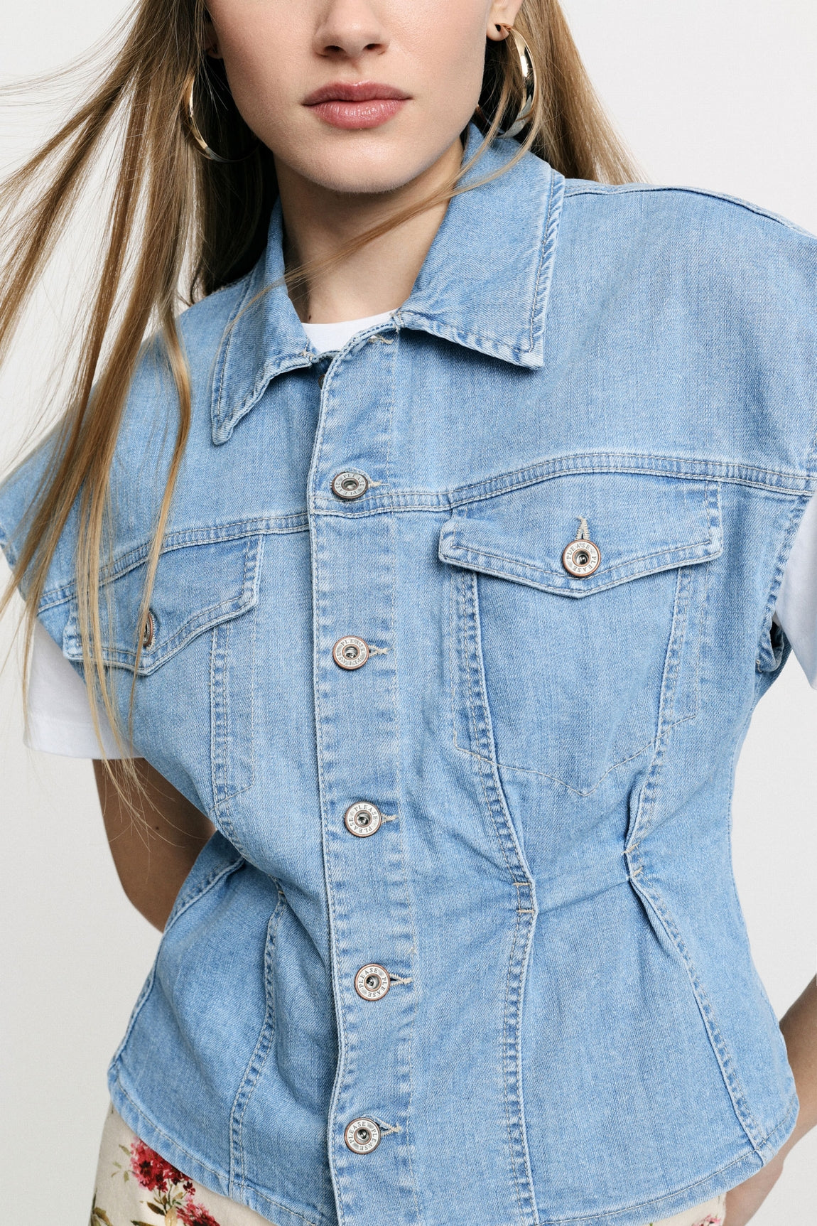 Please Gilet Blu Denim L0e9bq2phn