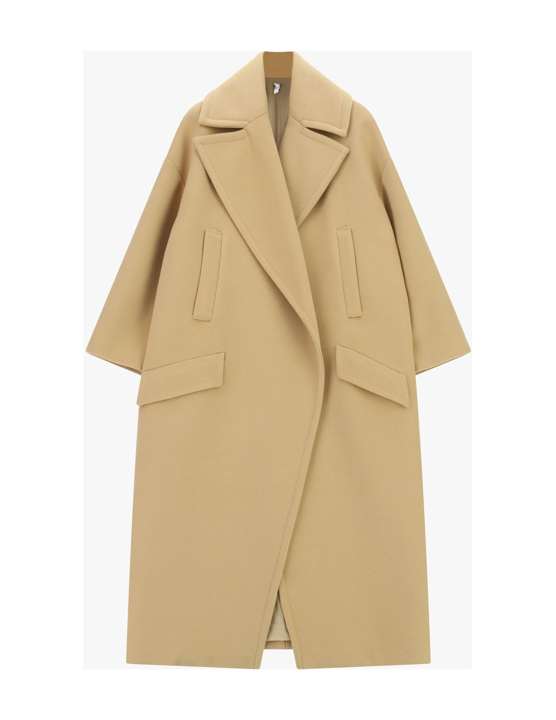 Manteau long oversize à larges revers camel à plat – Imperial