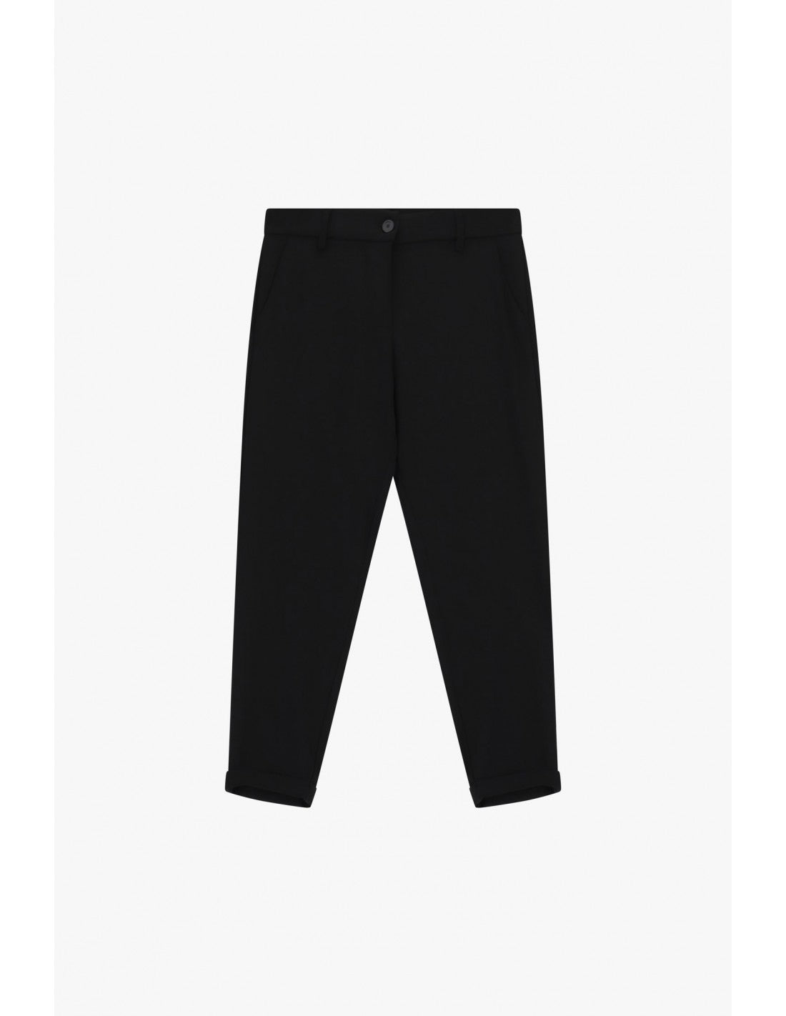 Pantalon de tailleur carotte à passepoil satin noir, vue de face