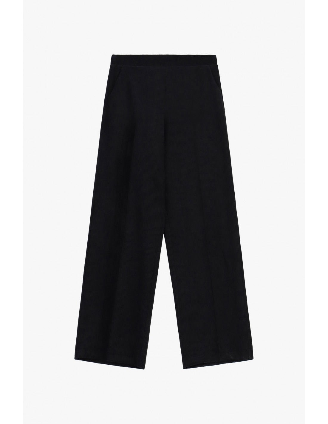 Pantalon fluide en velours côtelé noir, vue de face