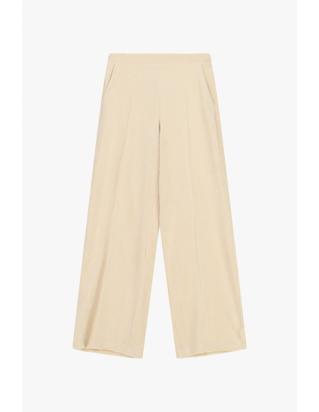 Pantalon fluide en velours côtelé écru, vue de face