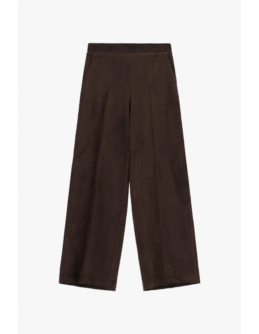 Pantalon fluide en velours côtelé café, vue de face