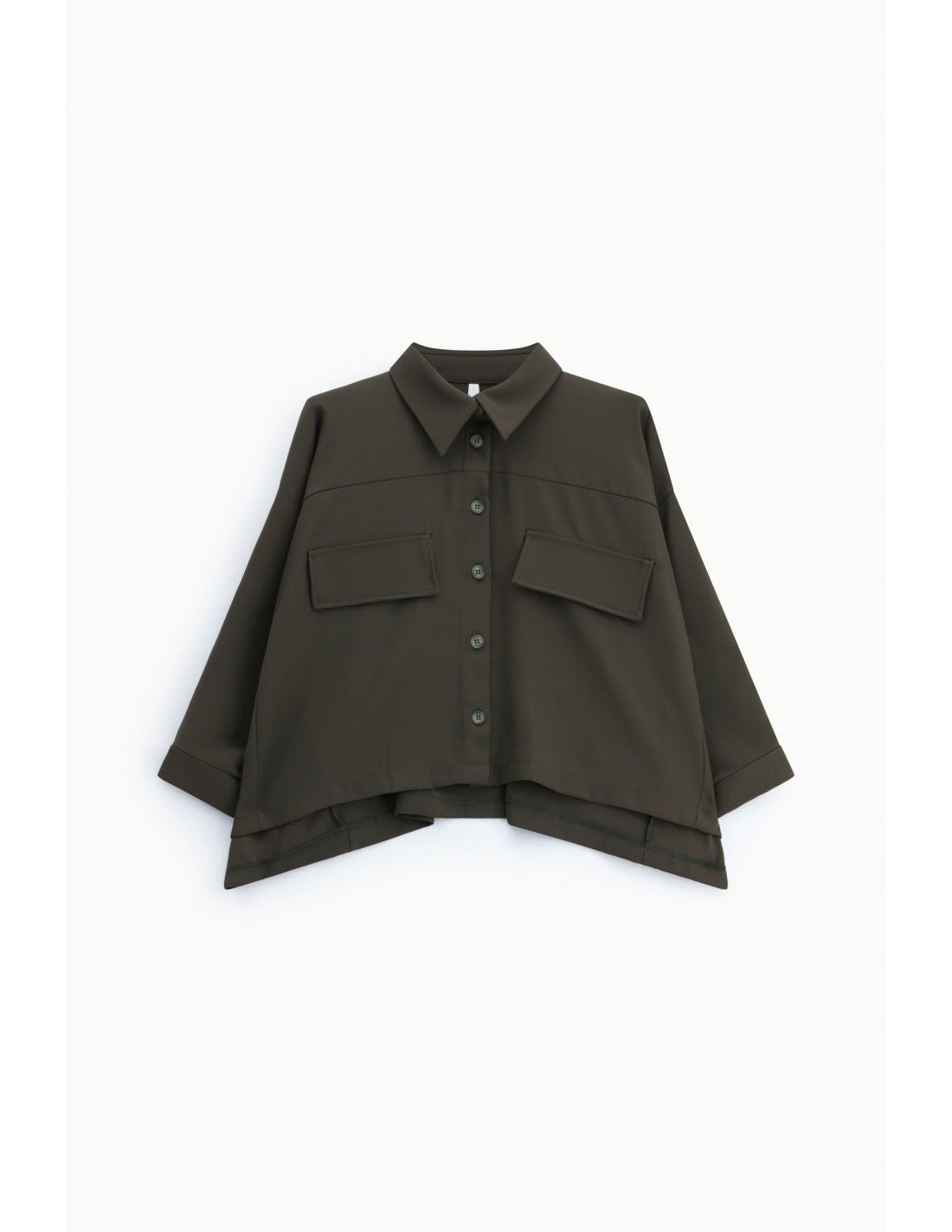 Veste trapèze manches raglan en crêpe kaki, vue de face