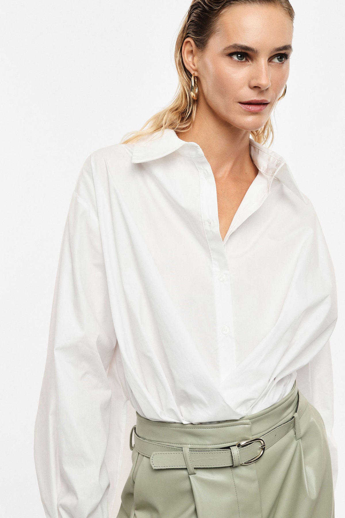 Body chemise en popeline de coton blanc – Femme