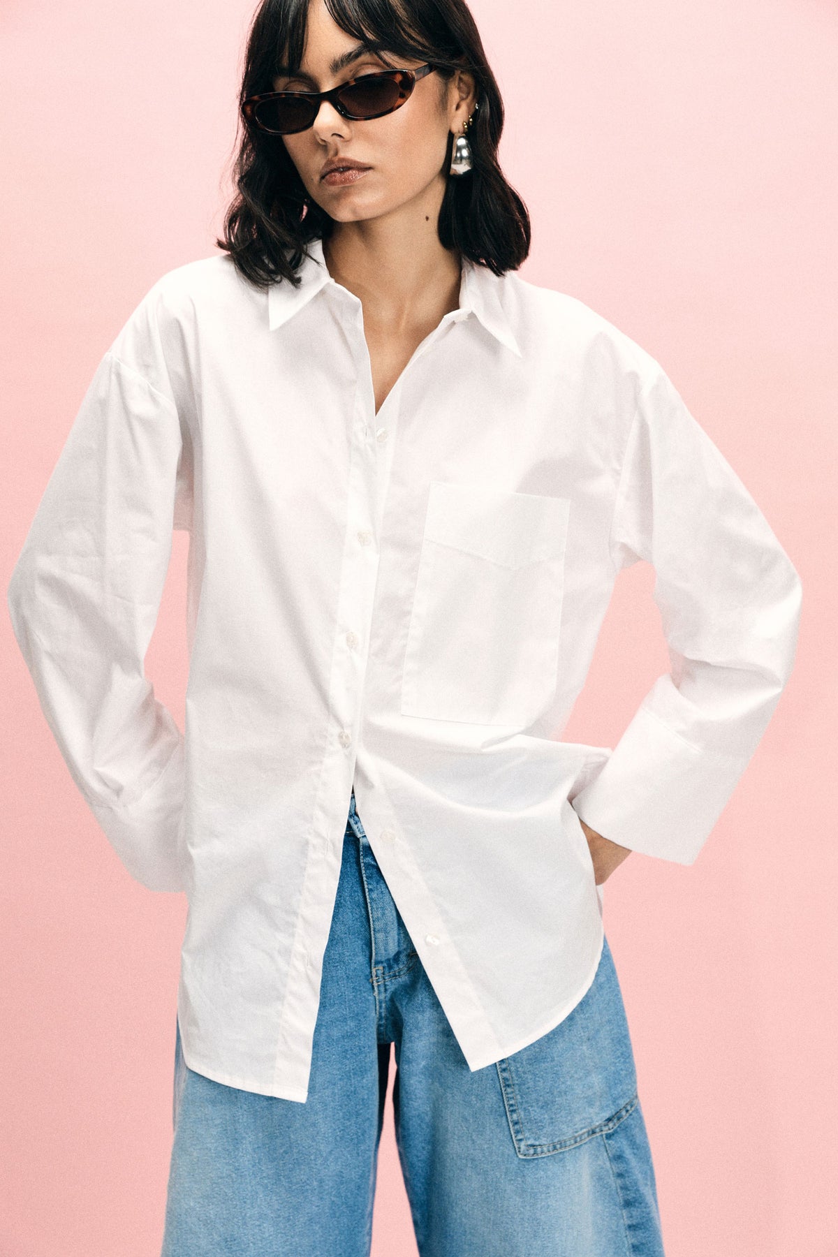 Chemisier fluide à manches kimono trois-quarts blanc – Femme