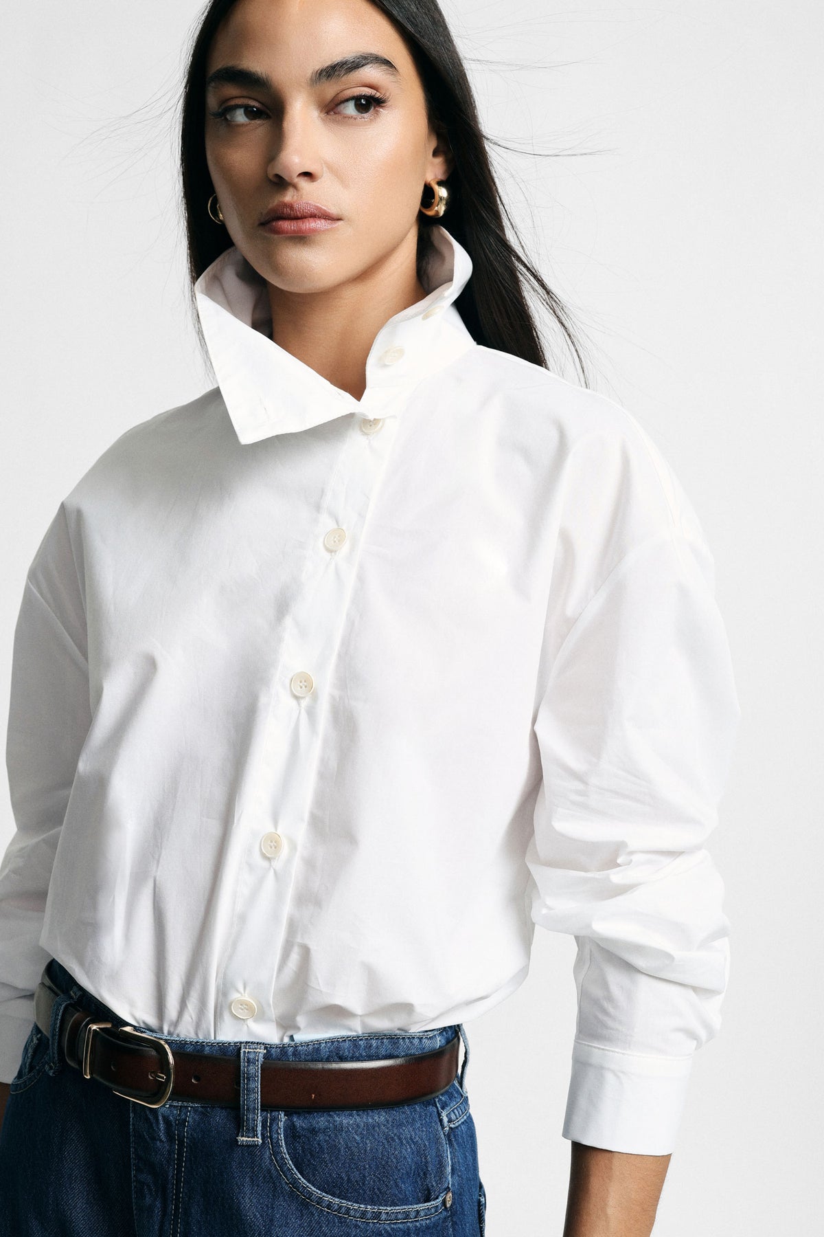 Chemise fluide manches larges en coton blanche – Femme