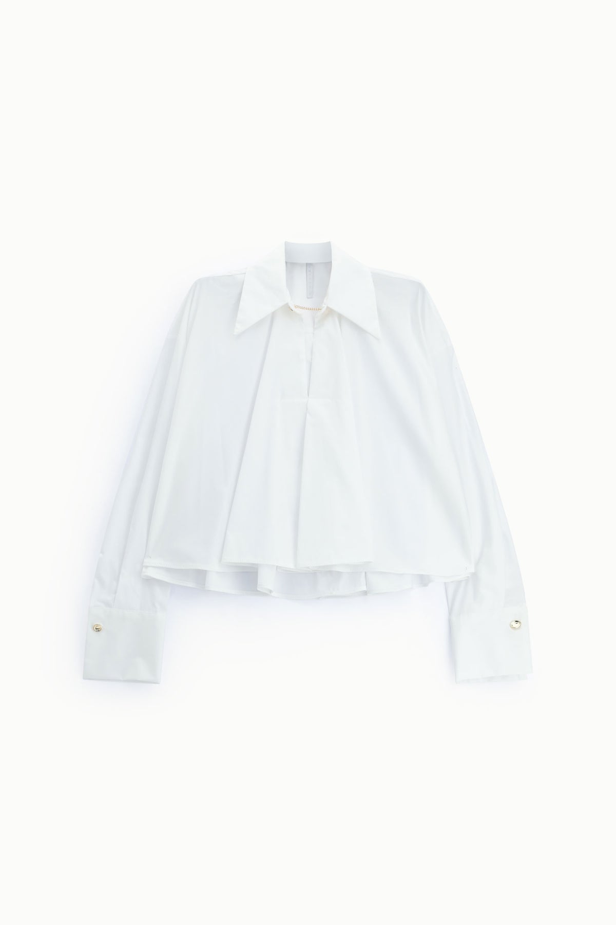Chemise courte ample en coton à maxi poignets blanche – Femme