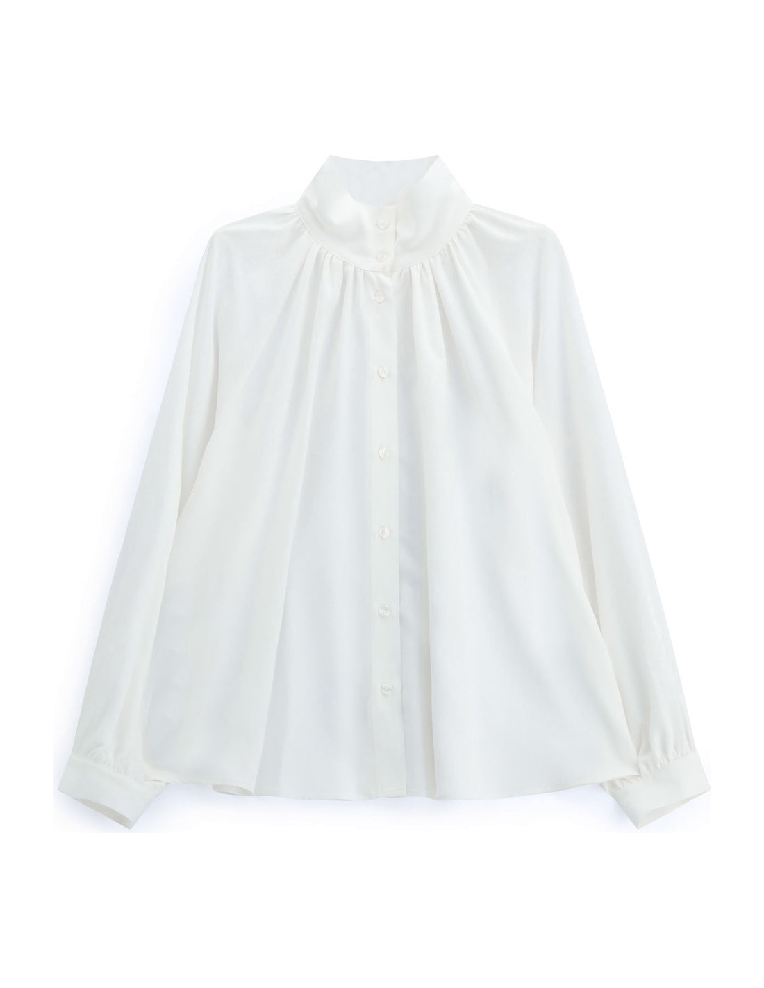 Chemise fluide col montant froncé blanche à plat – Imperial