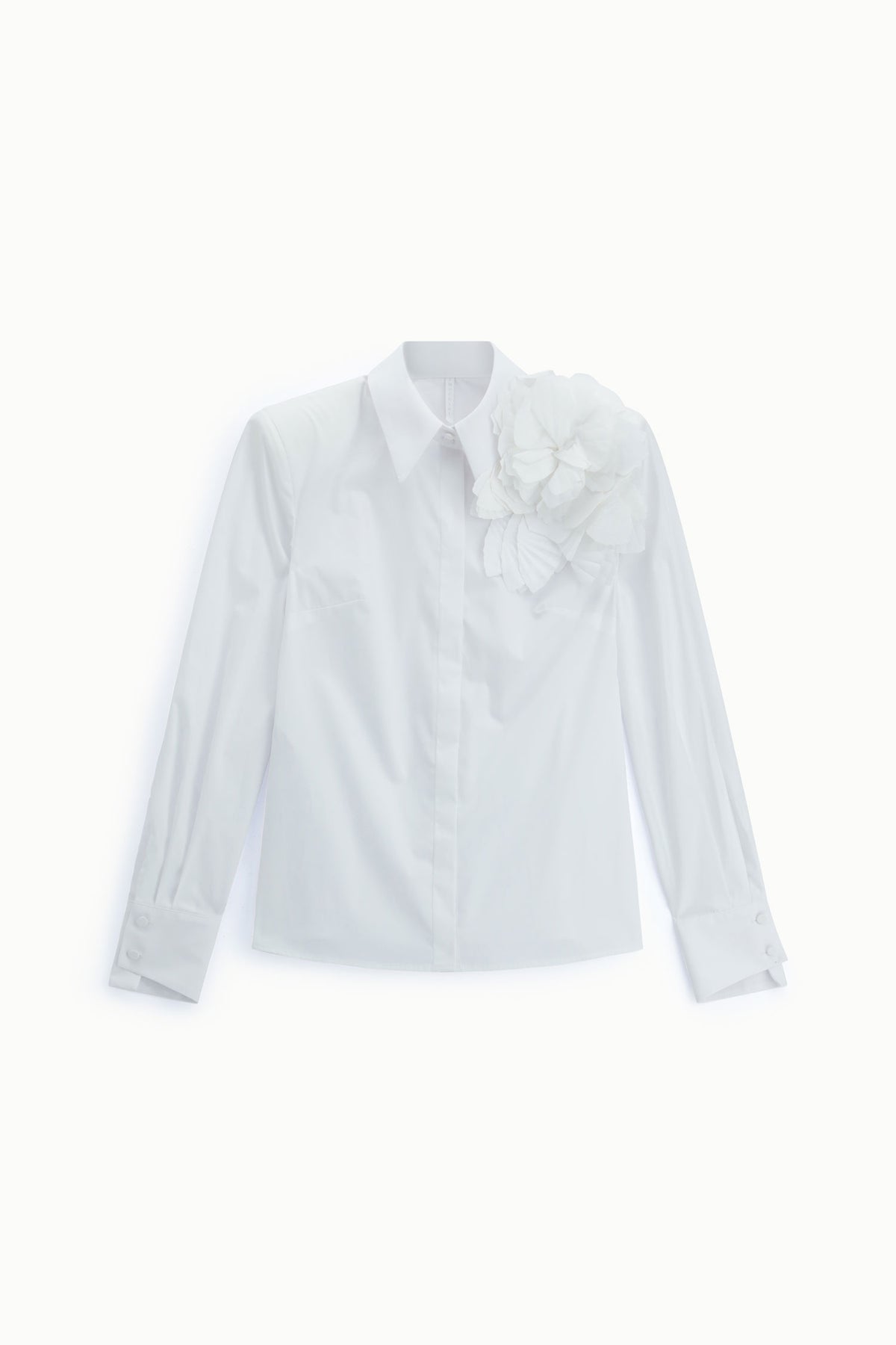 Chemise col classique à fleur en relief blanche – Femme
