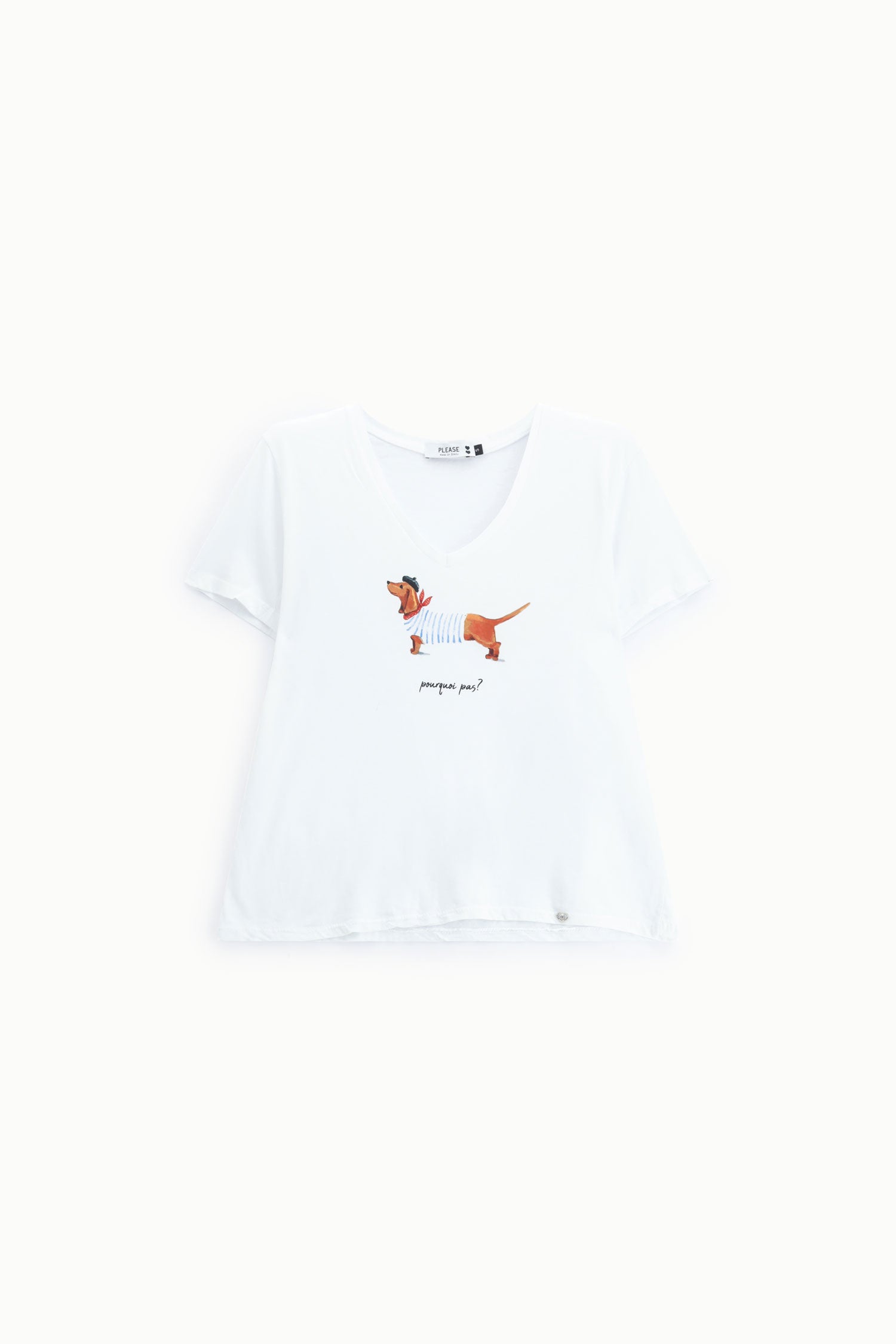 T-shirt col V blanc a motif chien Please Femme vue produit