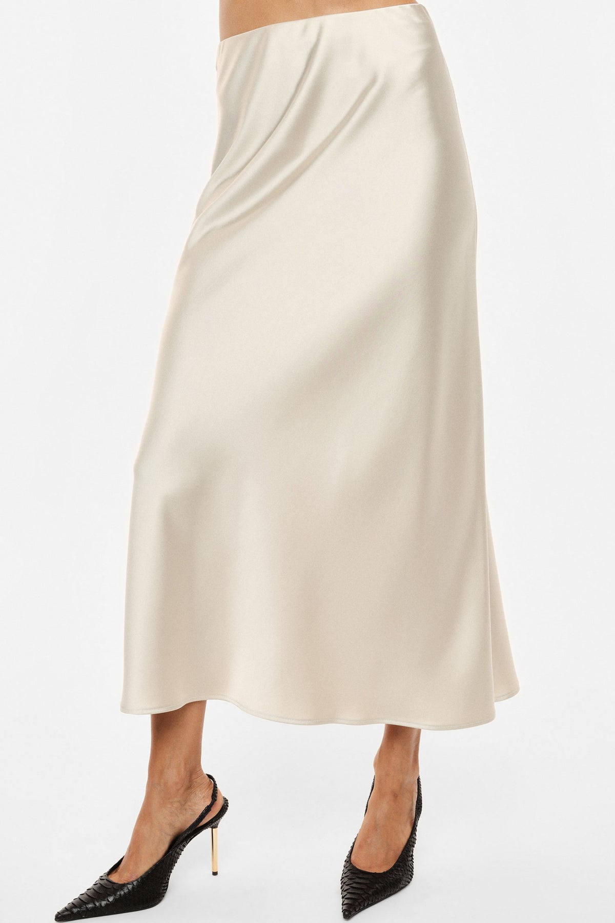 Jupe midi sirène en crêpe satin écru – Imperial