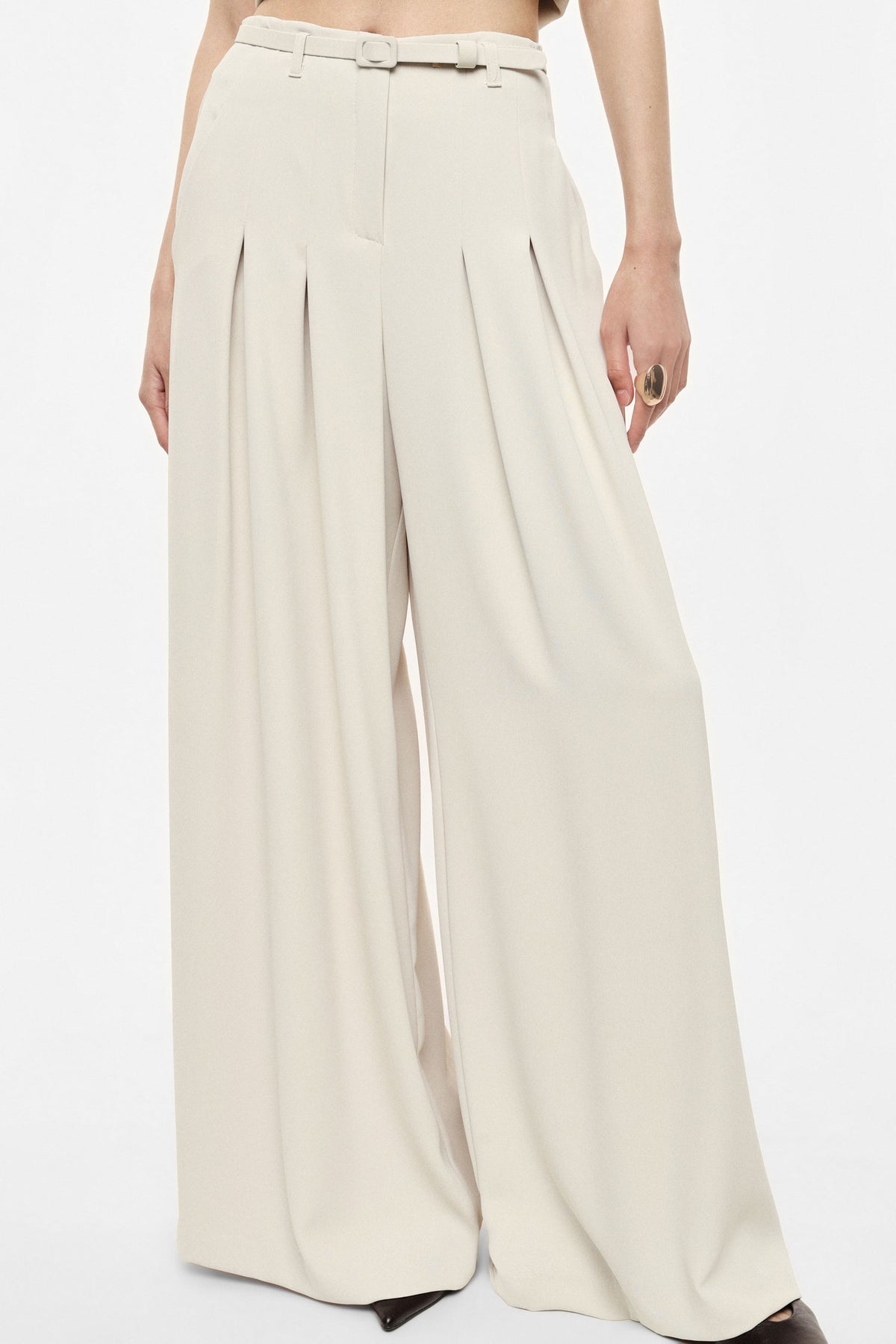 Pantalon palazzo taille haute ceinturé écru – Imperial