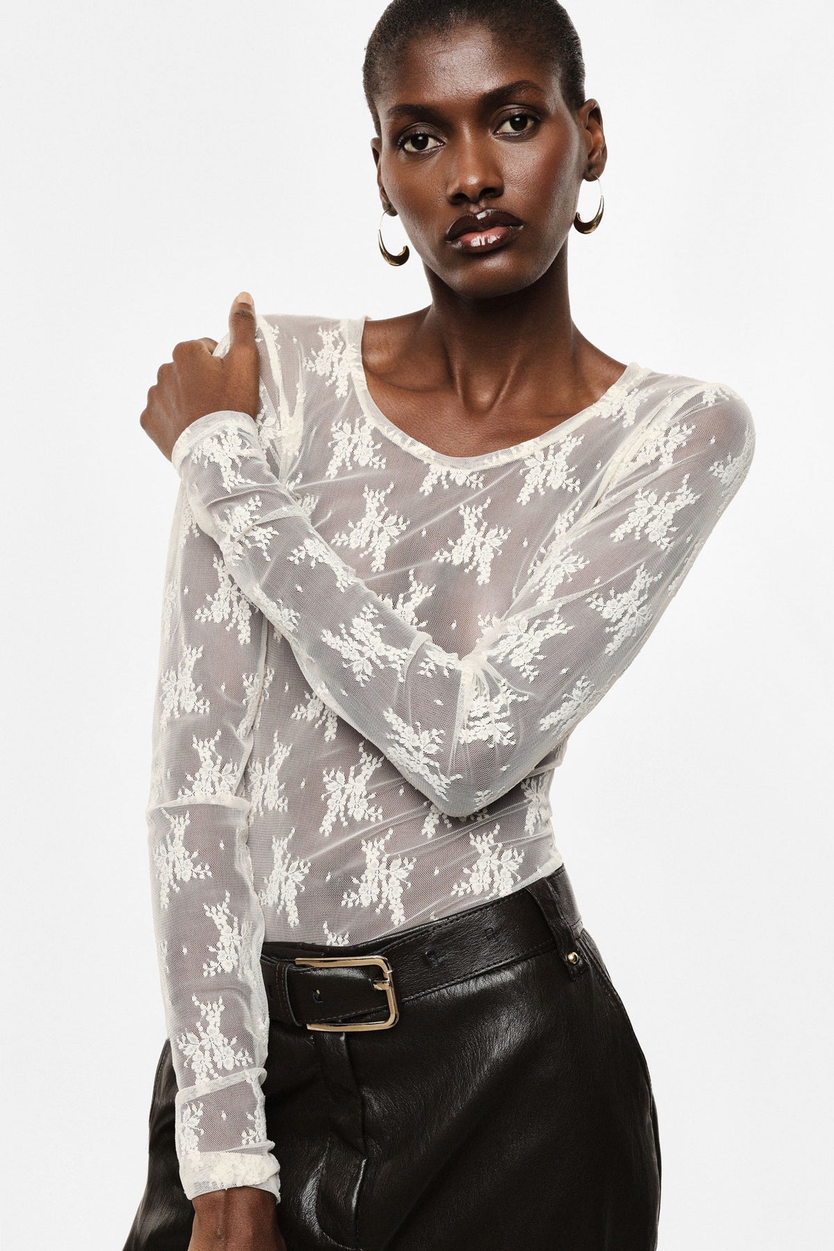 T-shirt dentelle florale manches longues écru – Imperial