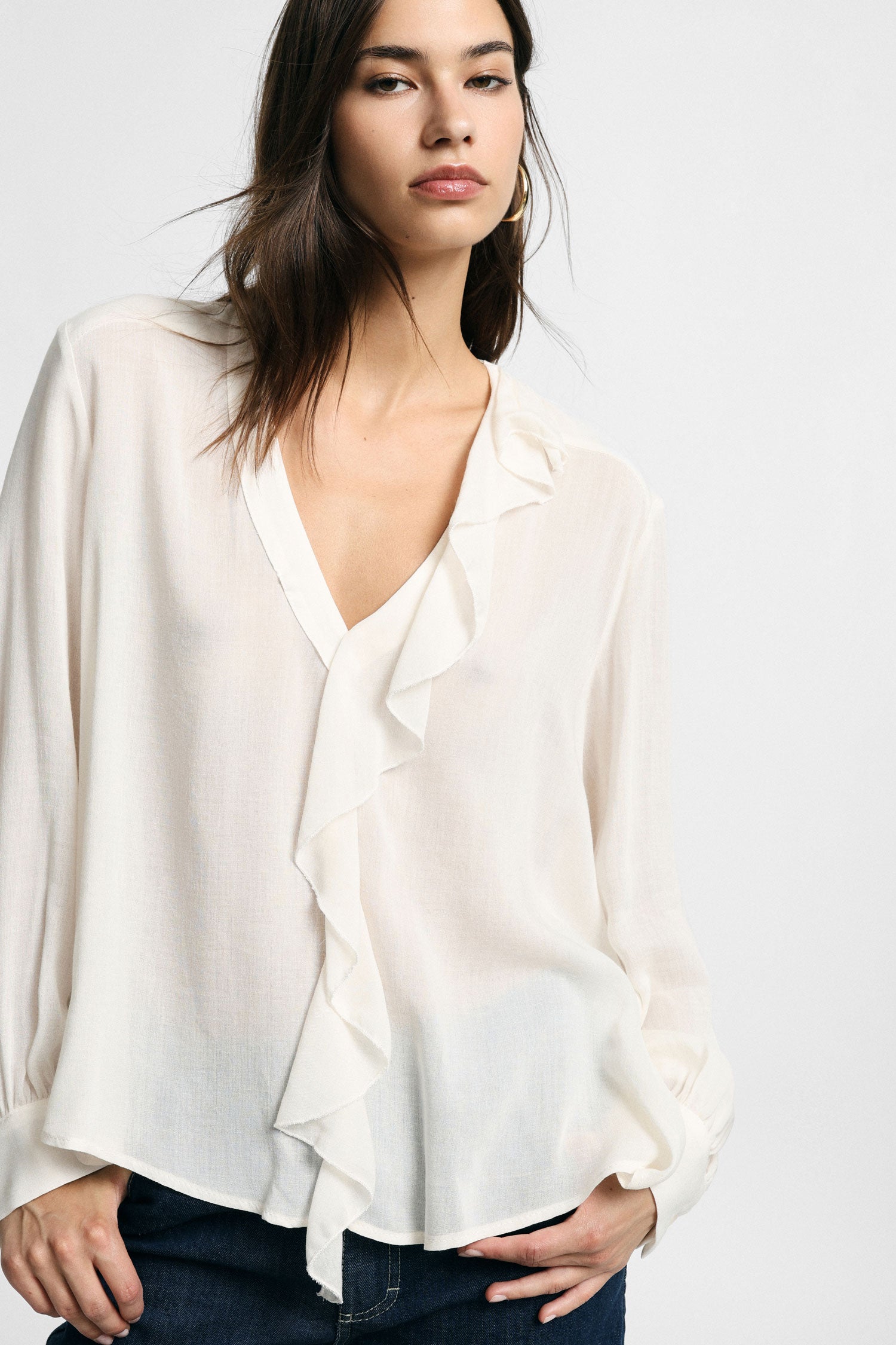 Chemise en laine melangee ecru Please Femme vue portee