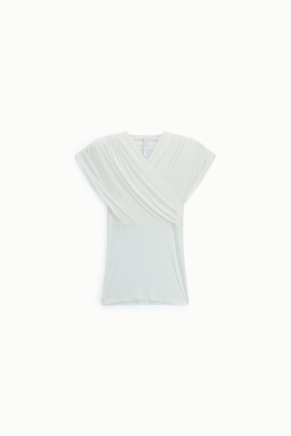 Top drapé encolure croisée en modal écru – Femme