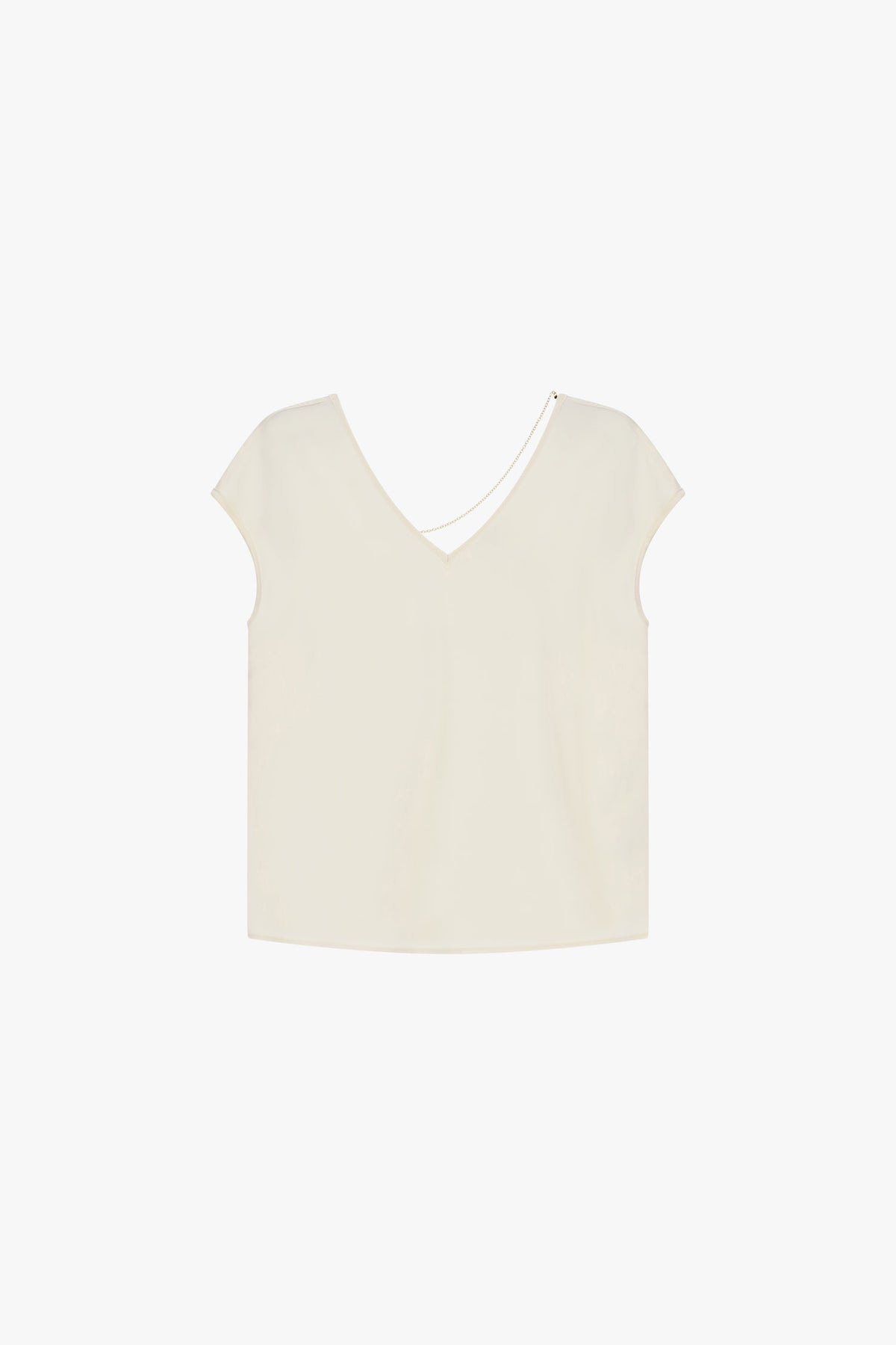 Top manches courtes col V en crêpe satin champagne – Femme
