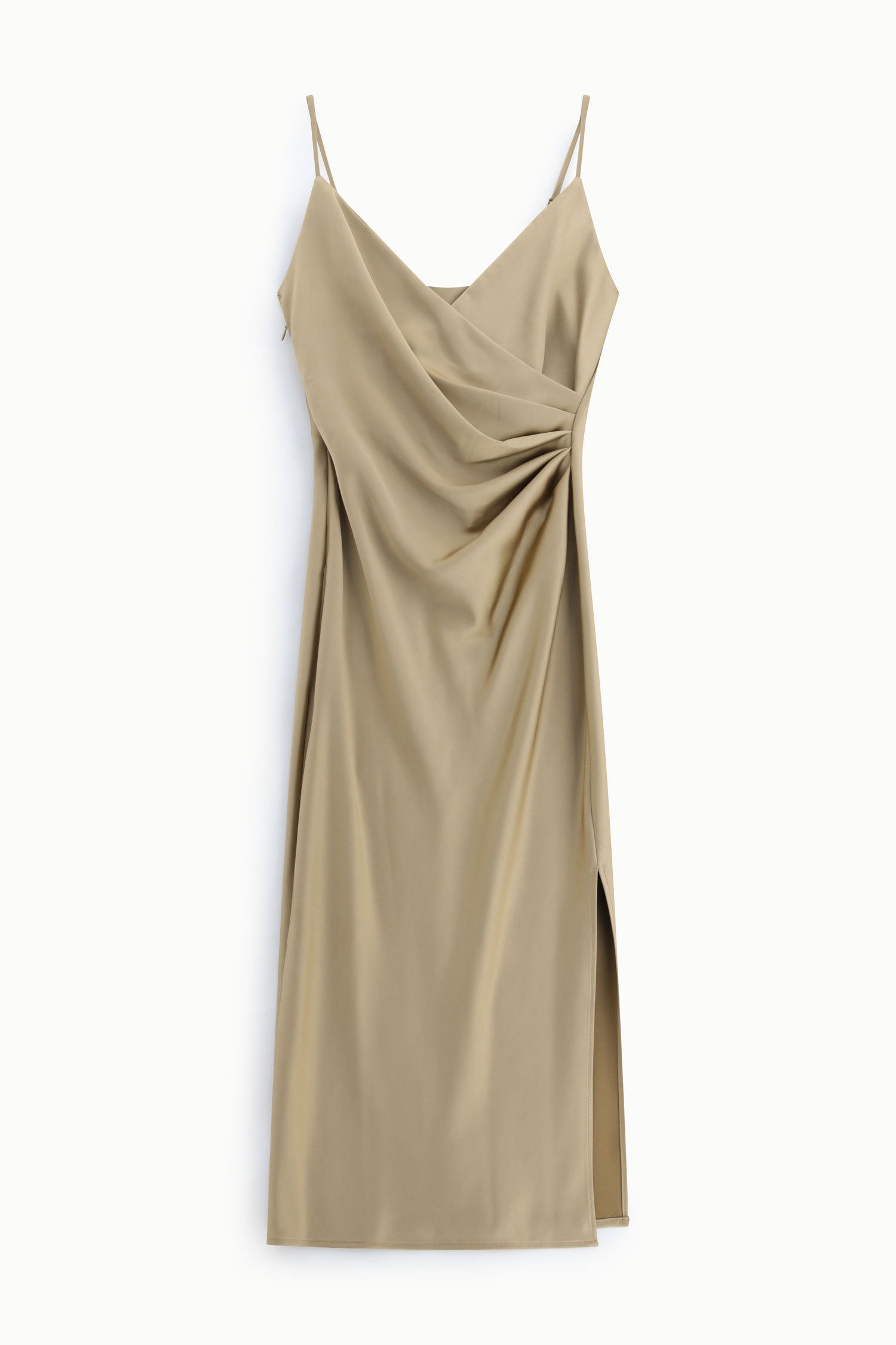 Robe fourreau drapee en crepe satin beige Imperial Femme vue de face
