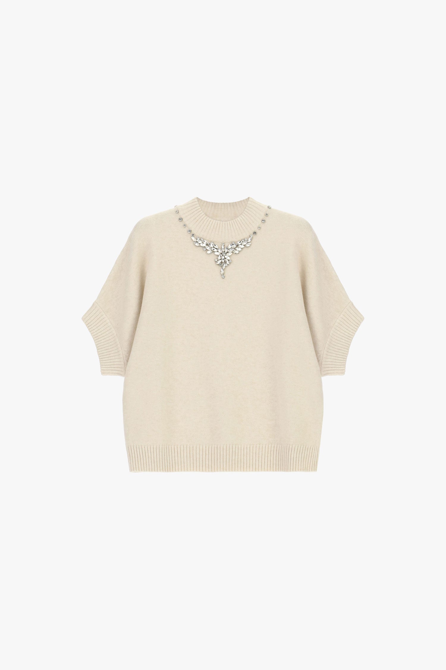 Pull col montant à collier de strass beige Imperial Femme