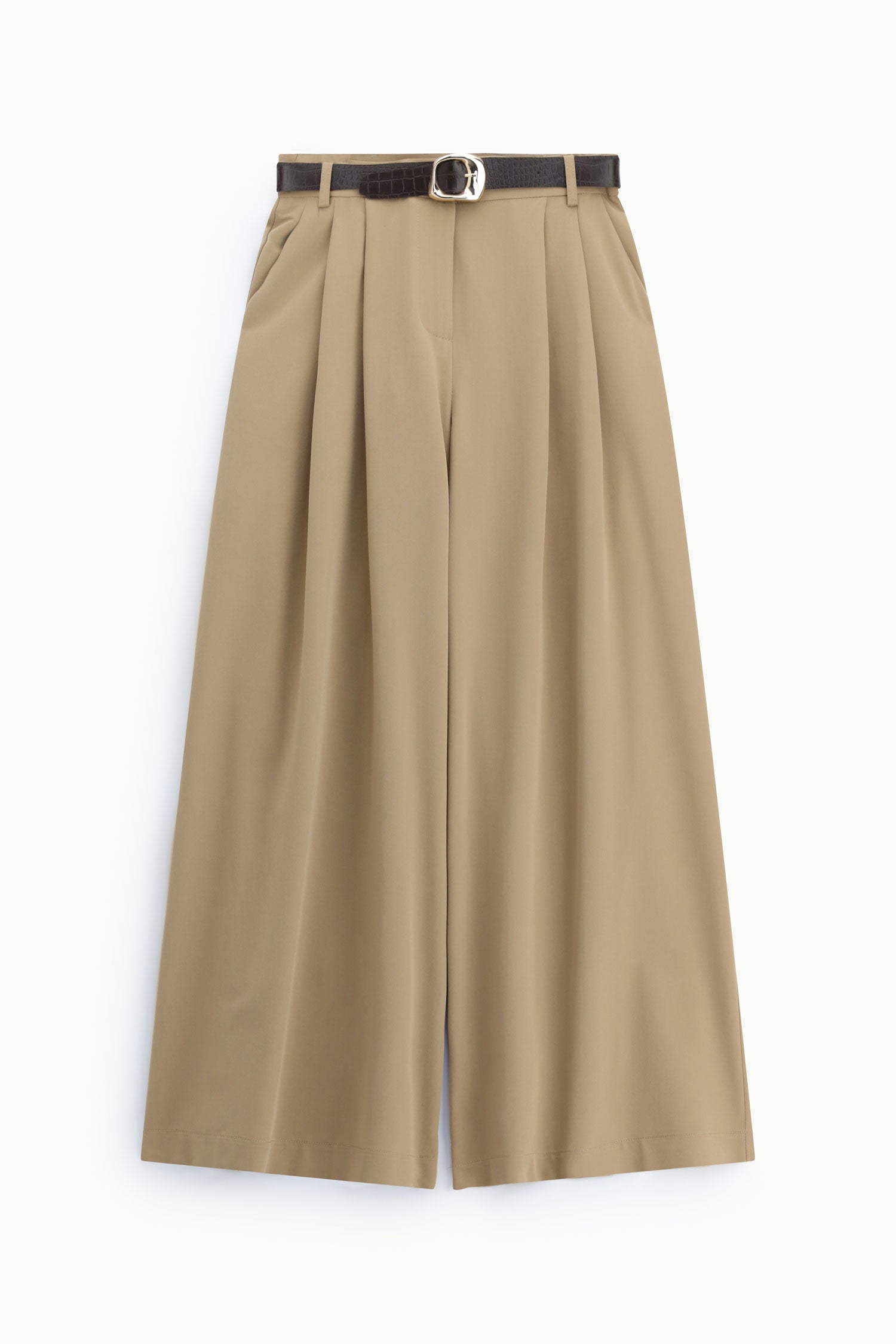 Pantalon palazzo taille haute a pinces beige Imperial Femme vue de face