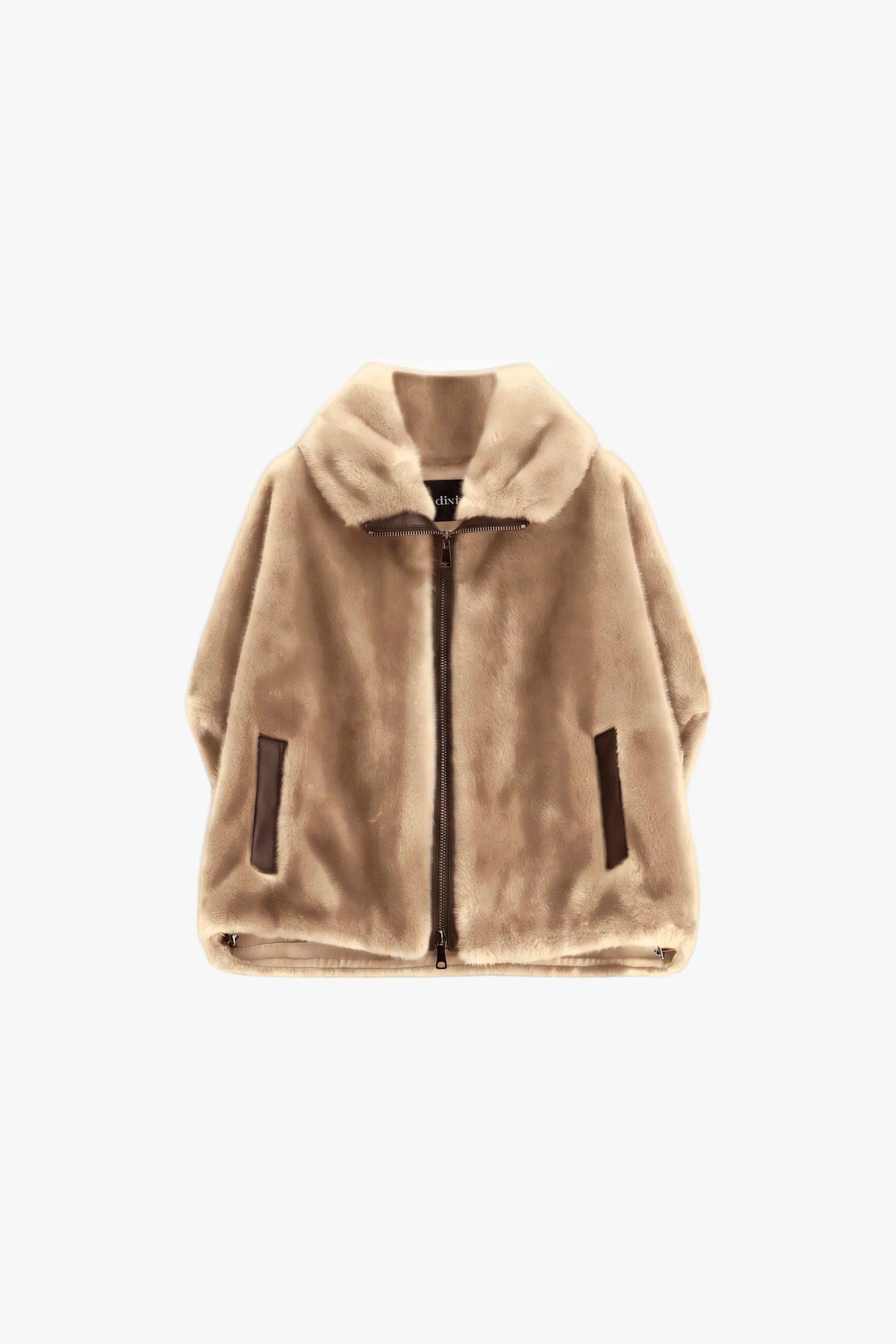 Blouson court en fausse fourrure zippé beige – Femme