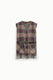 Image de Gilet sans manches à carreaux tartan ceinture cuir et franges – Femme