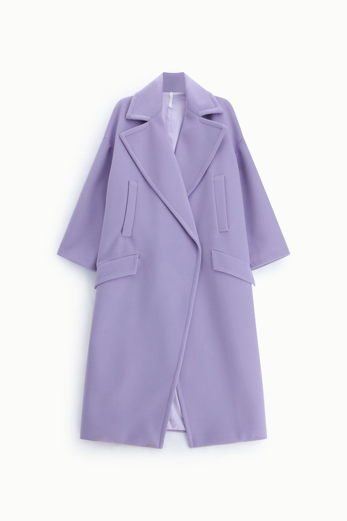 Manteau long oversize à larges revers lilas à plat – Imperial