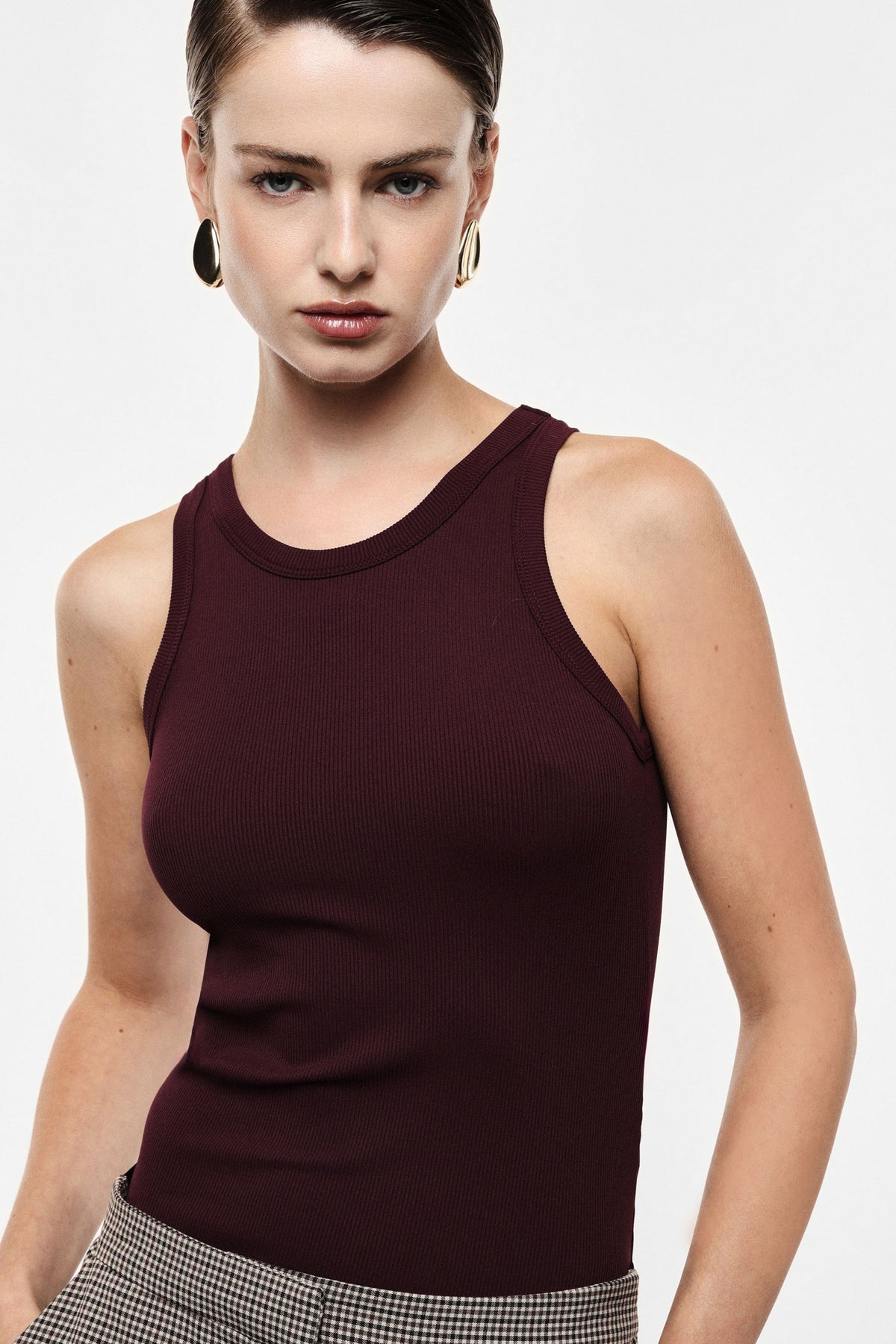 Débardeur Marcel en maille chaussette prune – Femme