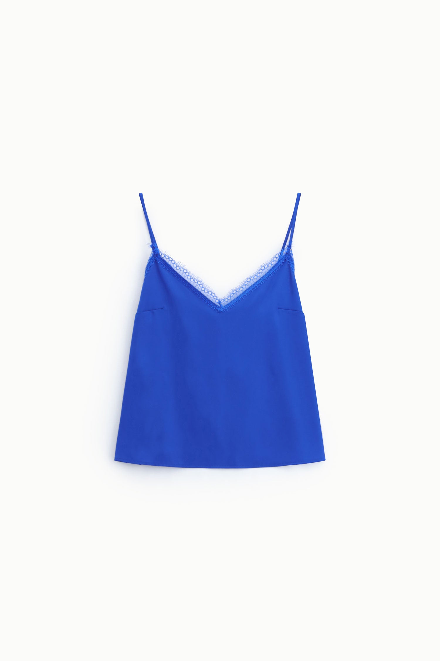 Top caraco borde de dentelle bleu electrique Imperial Femme vue de face