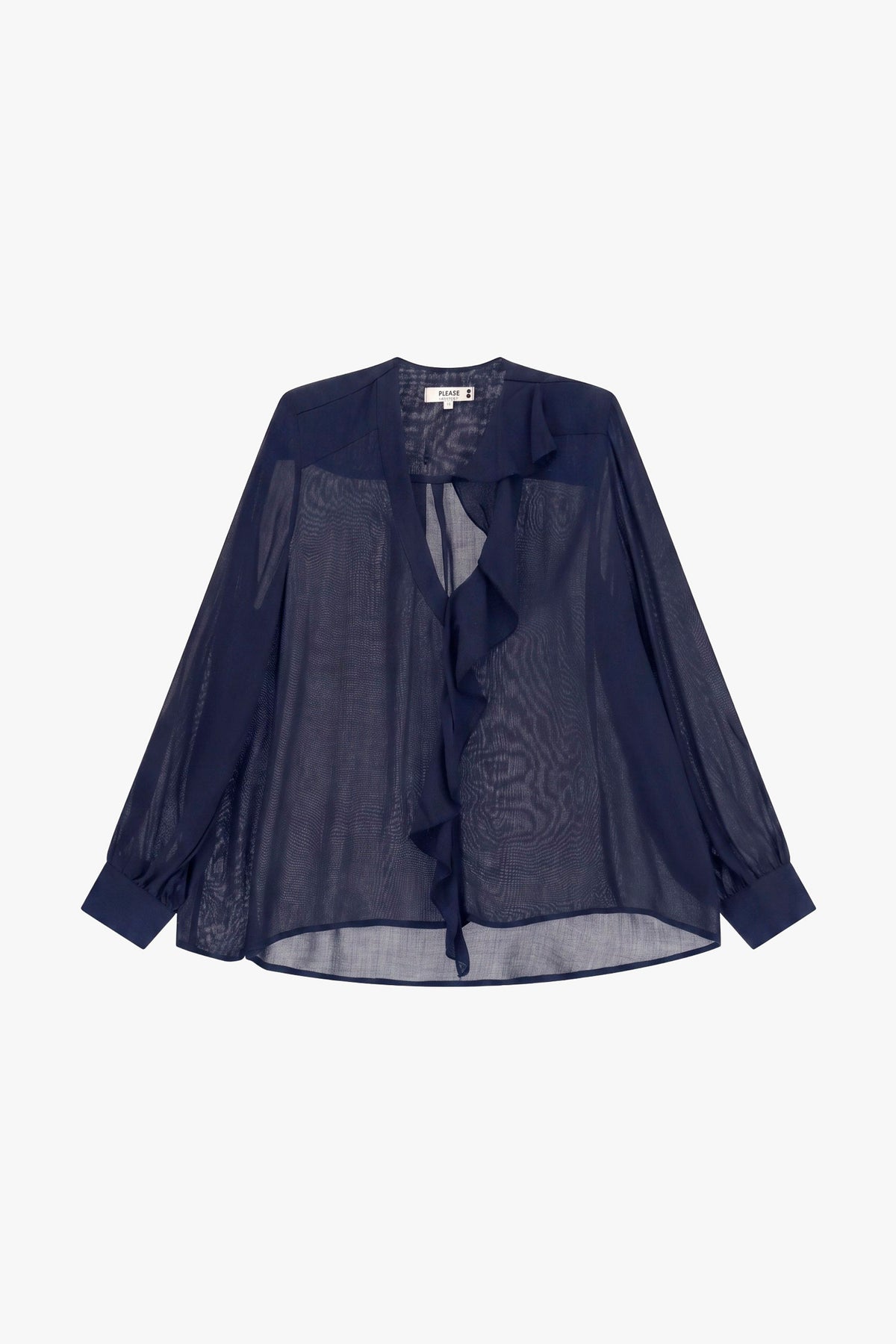 Blouse transparente à volant en voile bleu marine Please