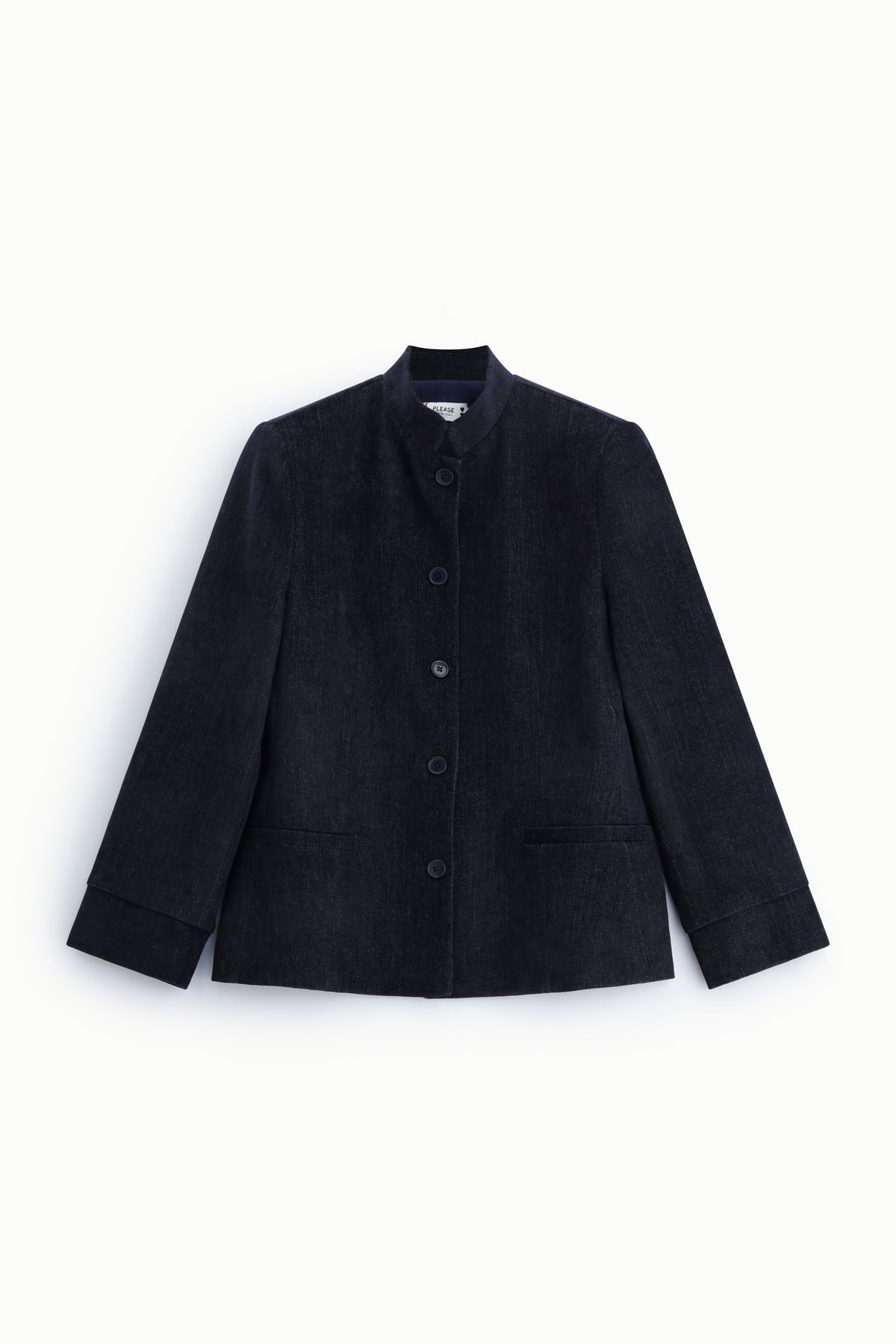 Veste col officier toile effet denim bleu marine – Please