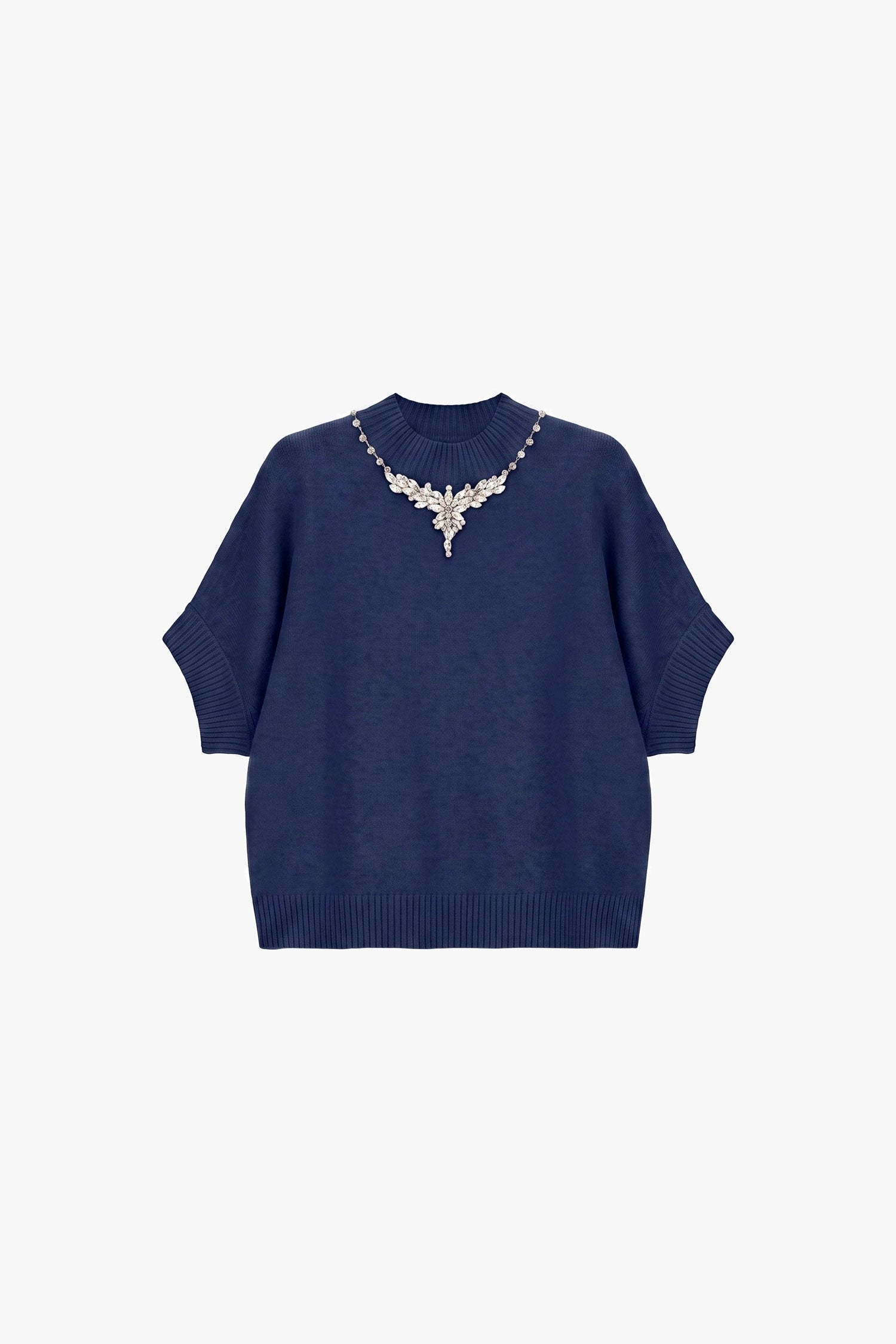 Pull col montant à collier de strass bleu marine Imperial Femme