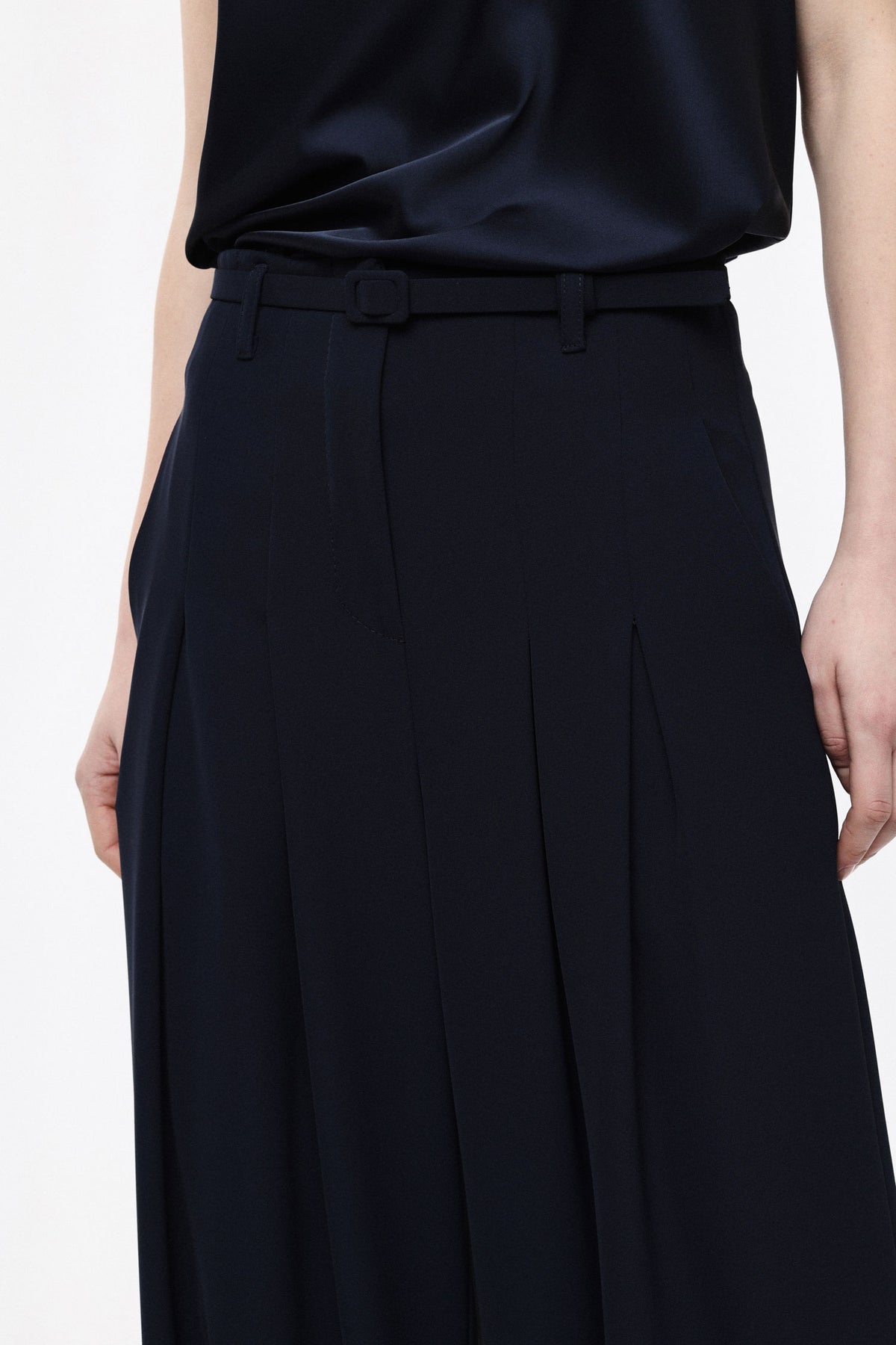 Pantalon de tailleur palazzo en crêpe infroissable bleu – Femme