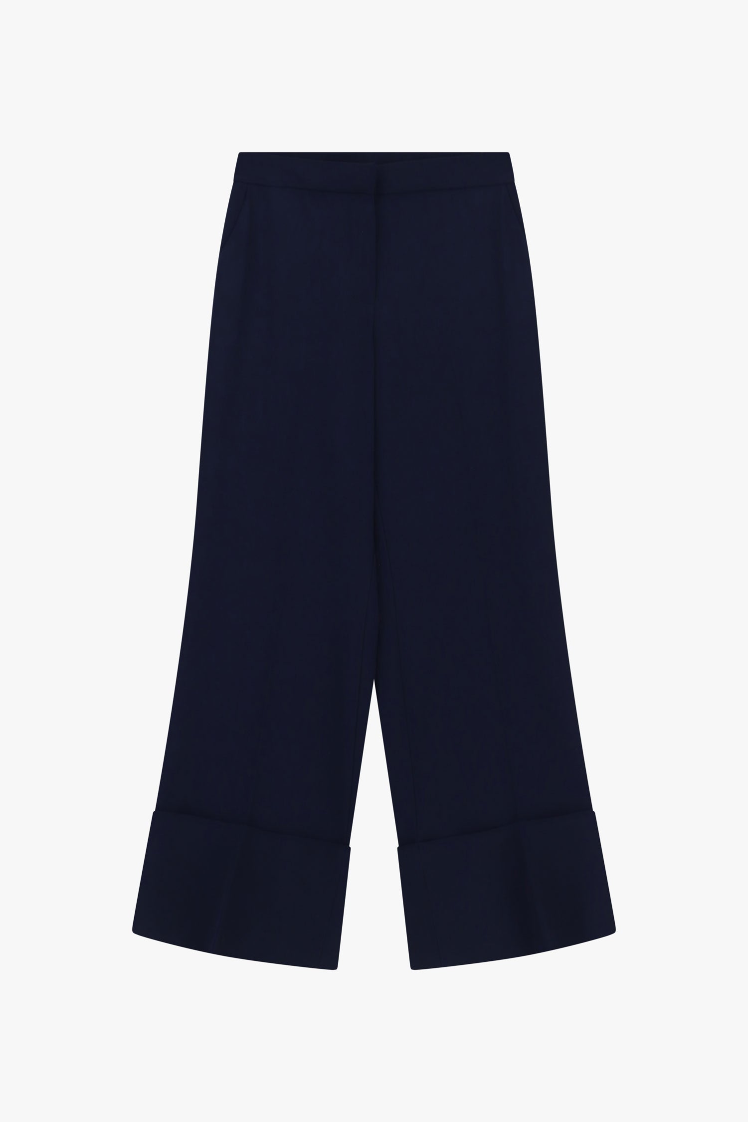 Pantalon palazzo taille haute revers large bleu marine Imperial Femme vue de face