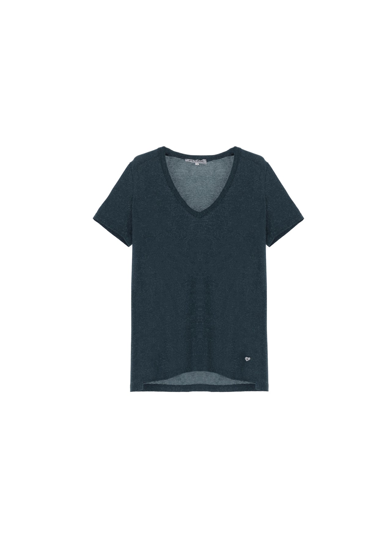 T-shirt col V en viscose et lurex bleu marine Please