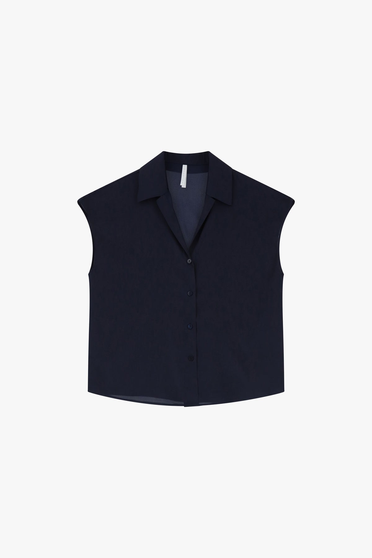 Chemisier sans manches en crêpe satin bleu marine – Femme