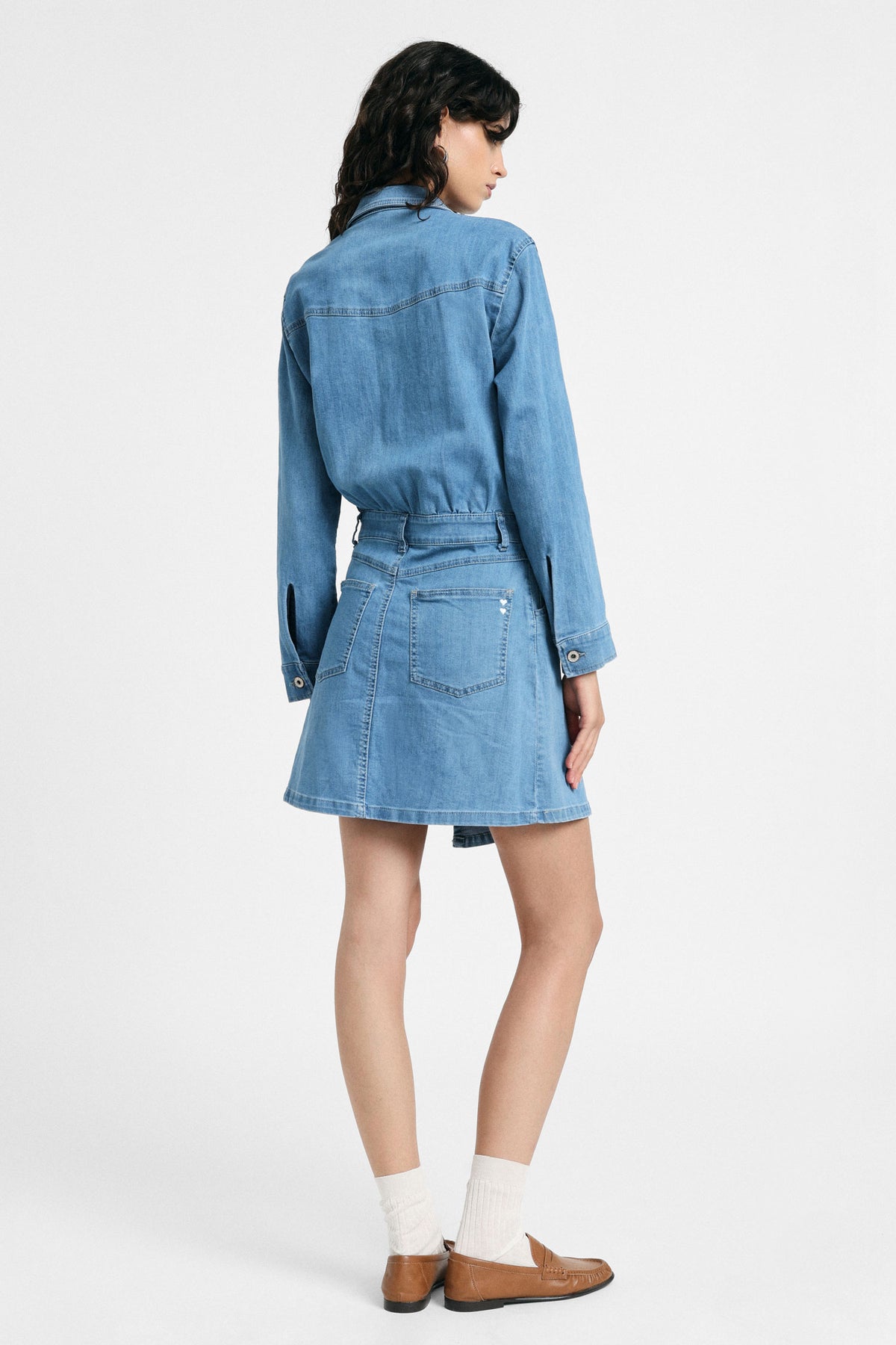 Robe courte en denim à jupe asymétrique bleu – Please