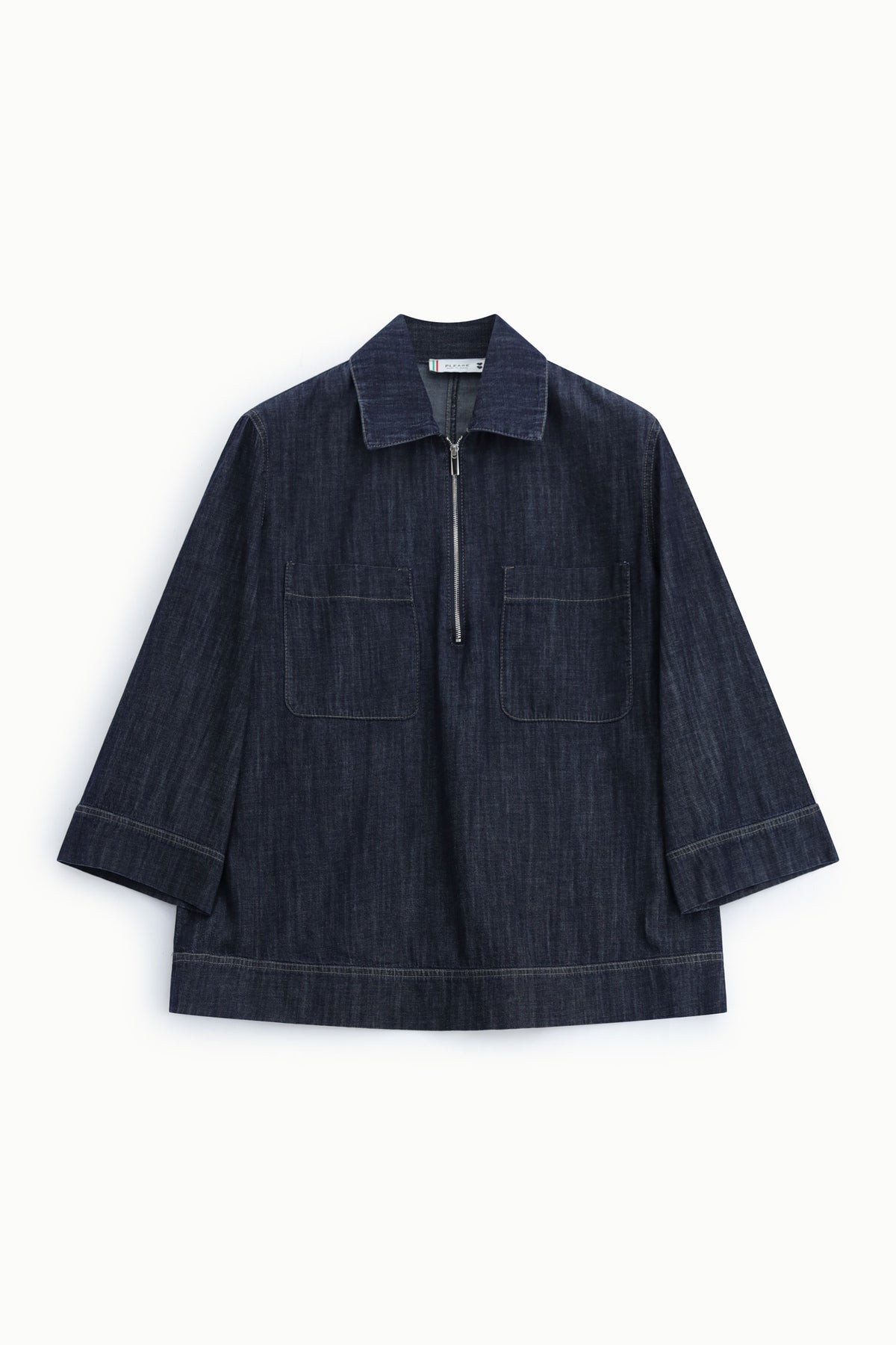 Chemisier fluide à manches kimono trois-quarts bleu denim – Femme