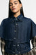 Image de Veste courte en denim à cape et col chemise bleu brut – Femme