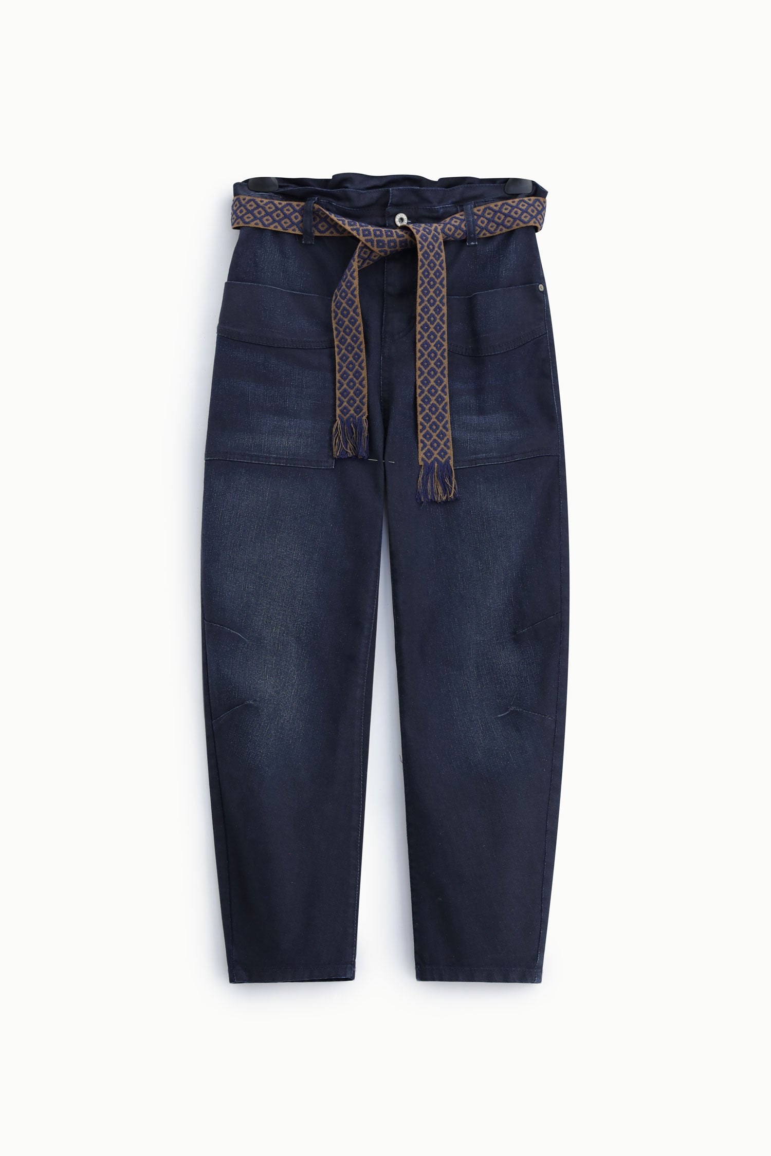 Jean taille haute paperbag ceinturé Bleu