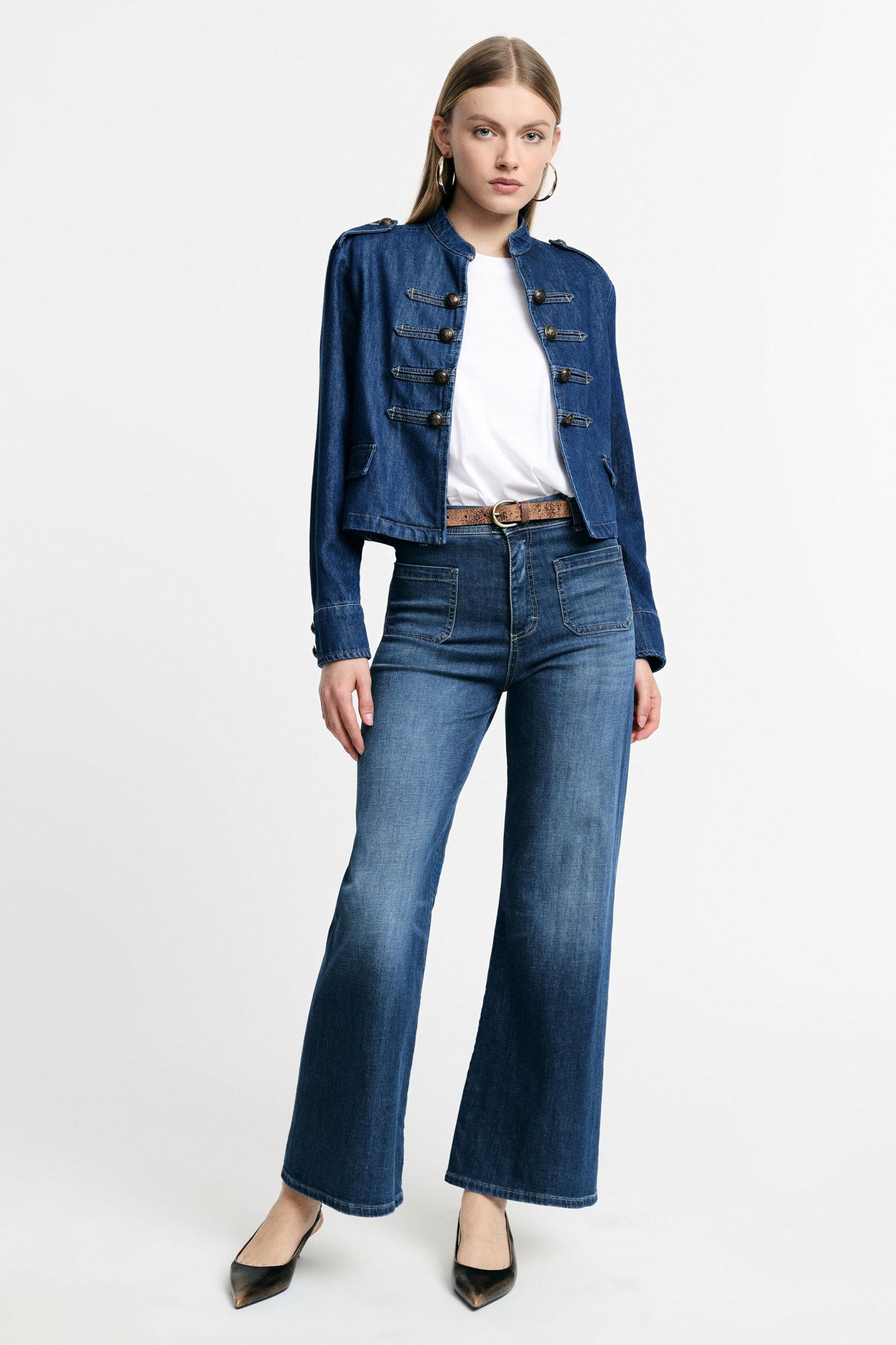 Jean palazzo delave bleu denim Please Femme vue portee