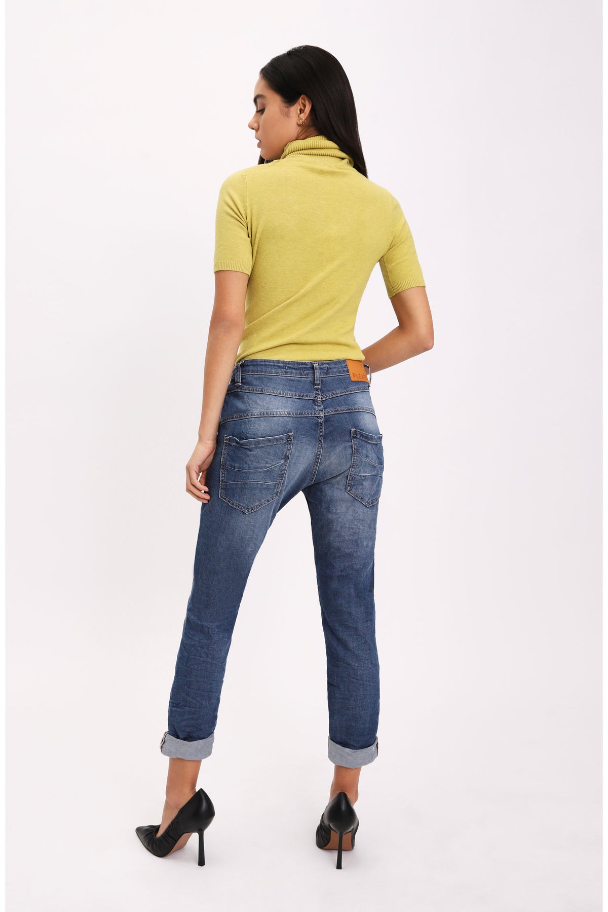 Pantalon boyfriend en denim stretch bleu denim Please Femme vue de dos